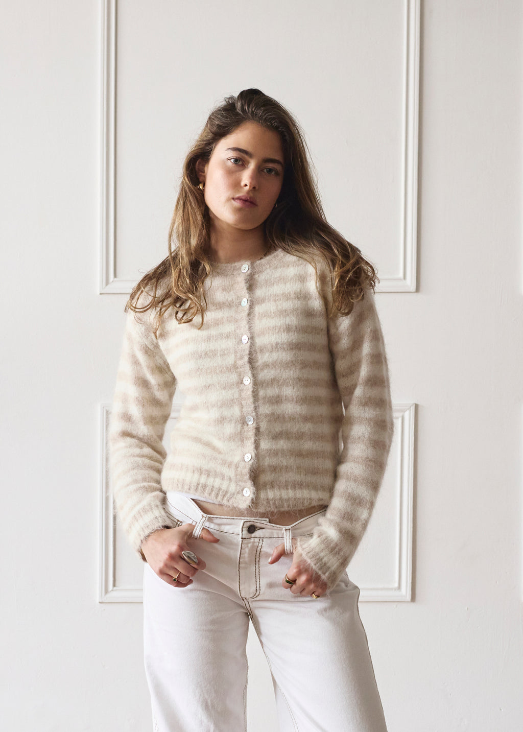 Evie Cardigan - Beige Stripe