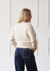 The Evie Cardigan - Beige Stripe