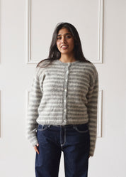 The Evie Cardigan - Grey Stripe