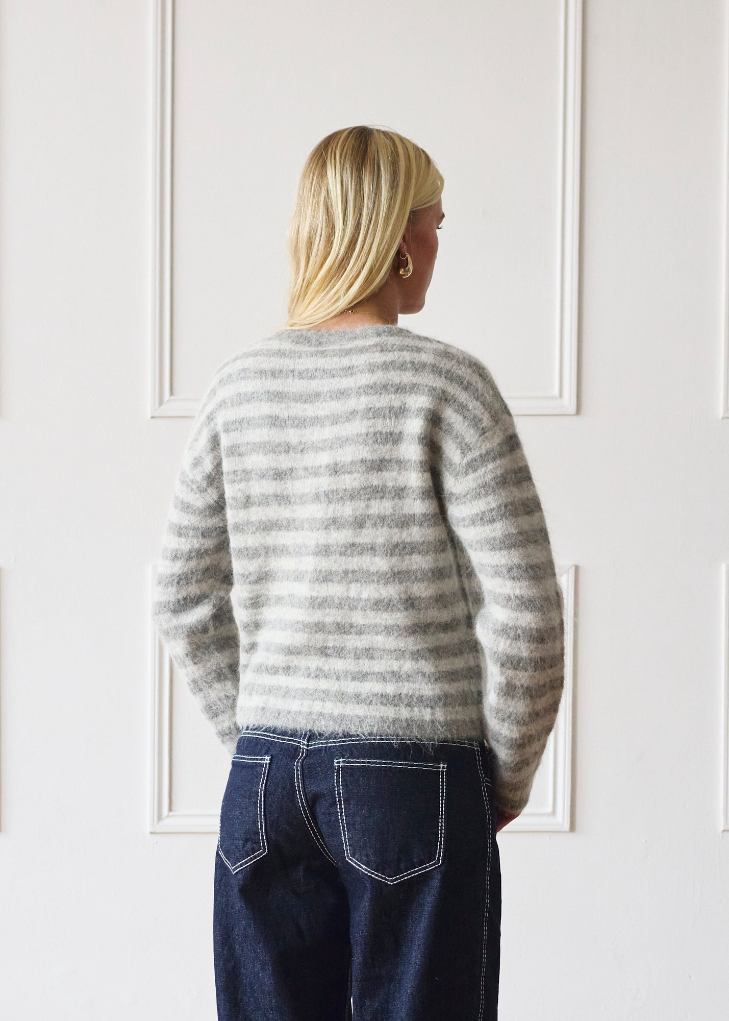 The Evie Cardigan - Grey Stripe