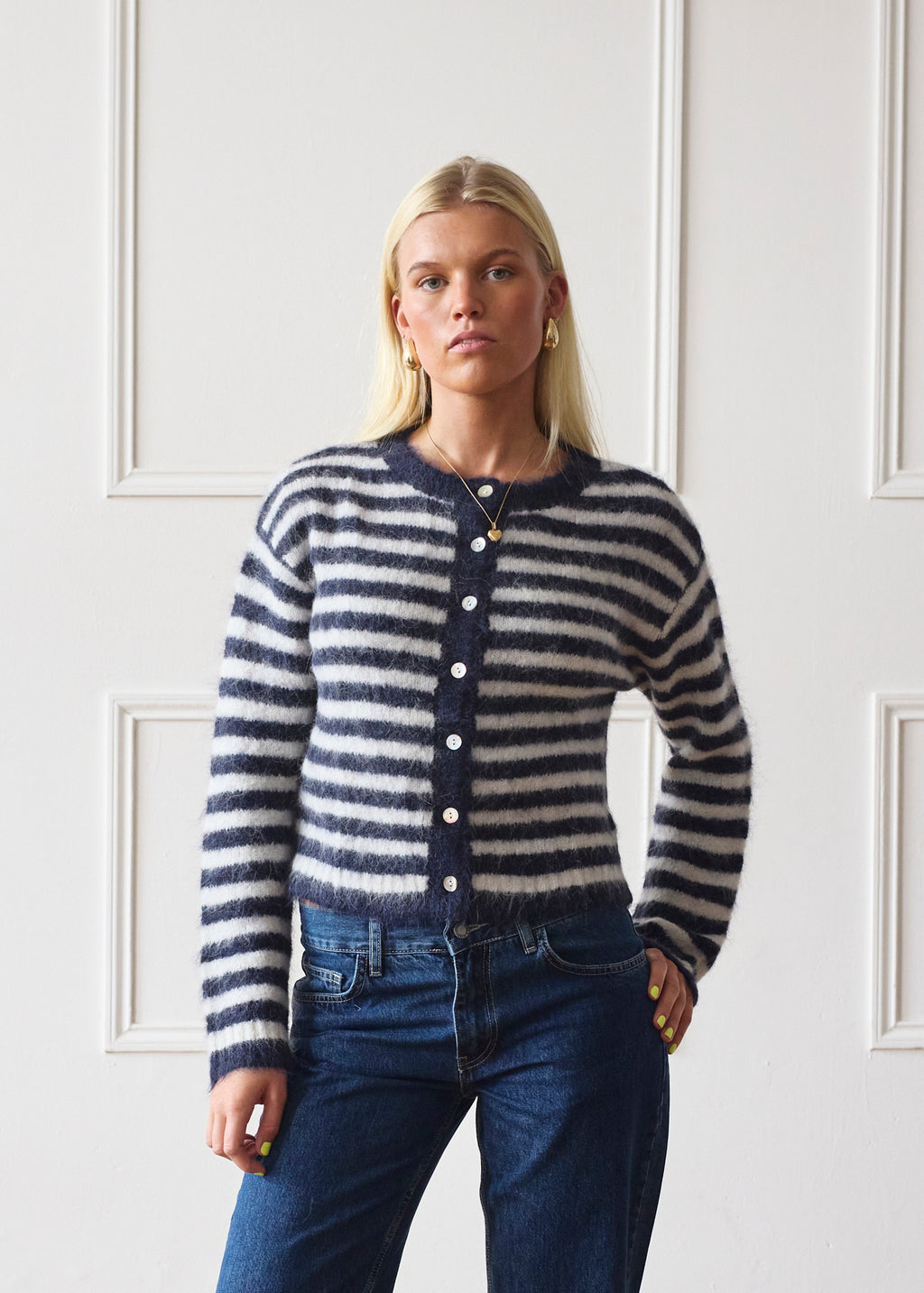 Evie Cardigan - Navy Stripe
