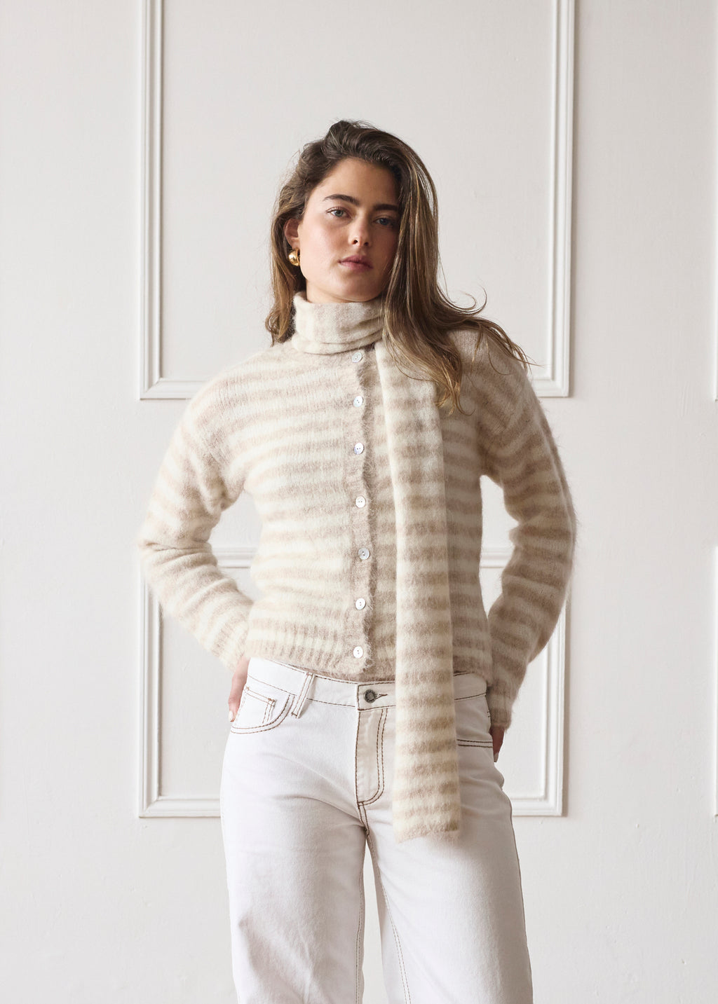 Evie Scarf - Beige Stripe