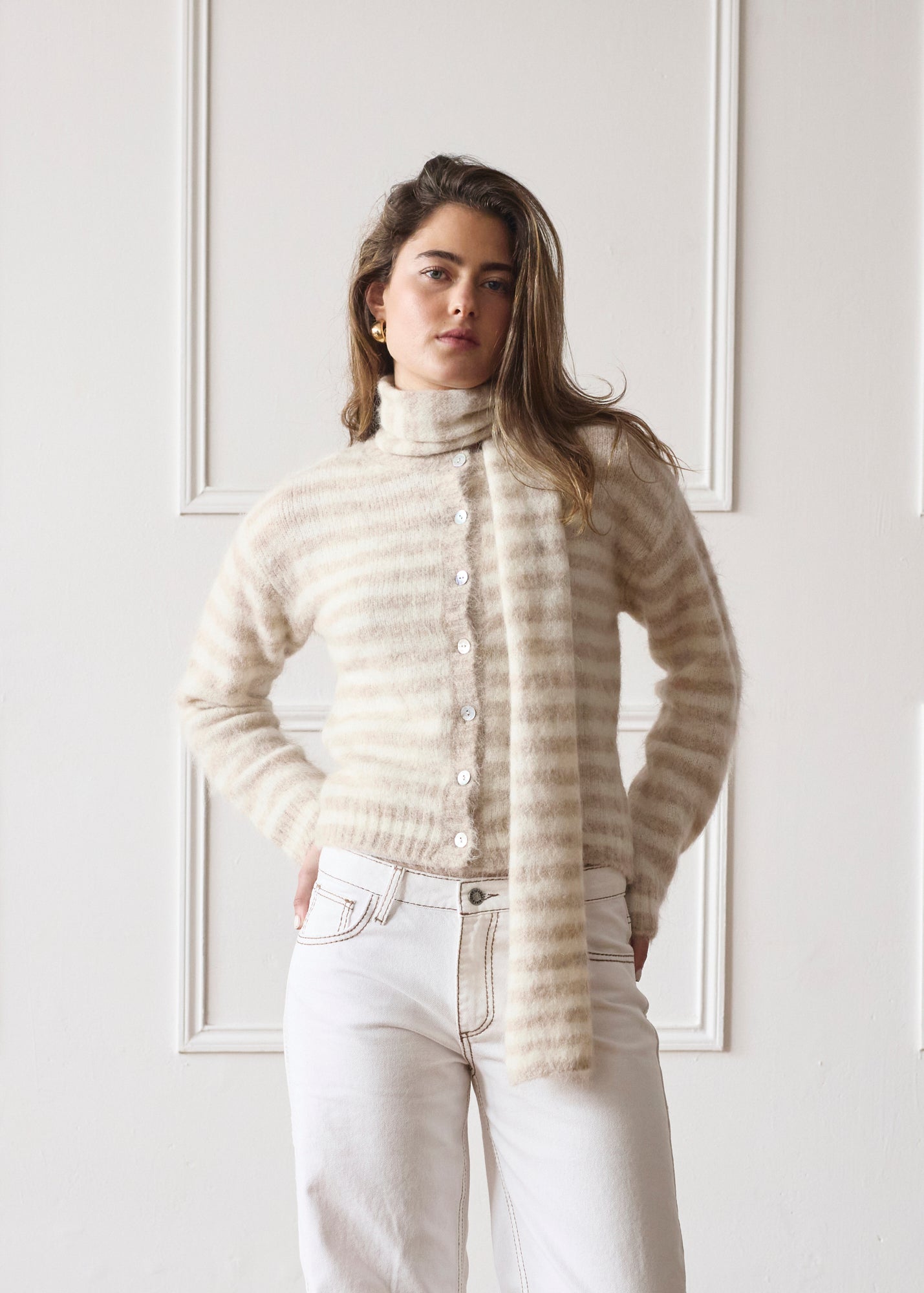 Evie Scarf - Beige Stripe