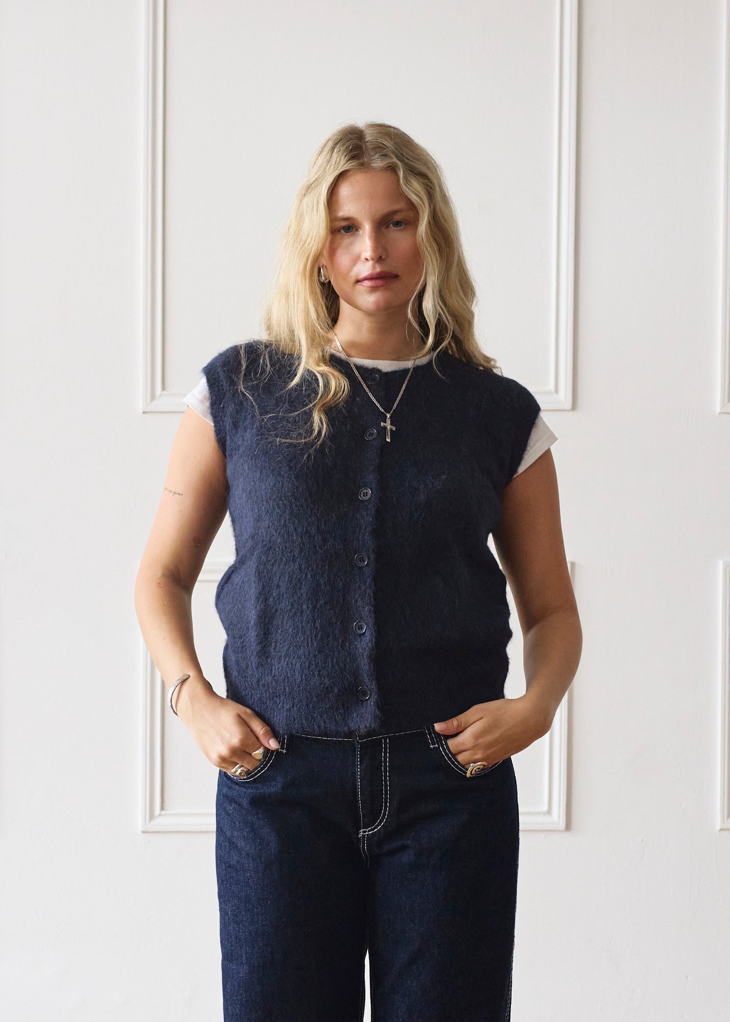 Navy Button Down Knit Vest | Knitwear – Minka Dink London