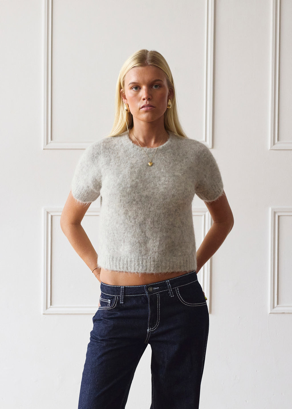 Short Sleeve Knit - Light Grey