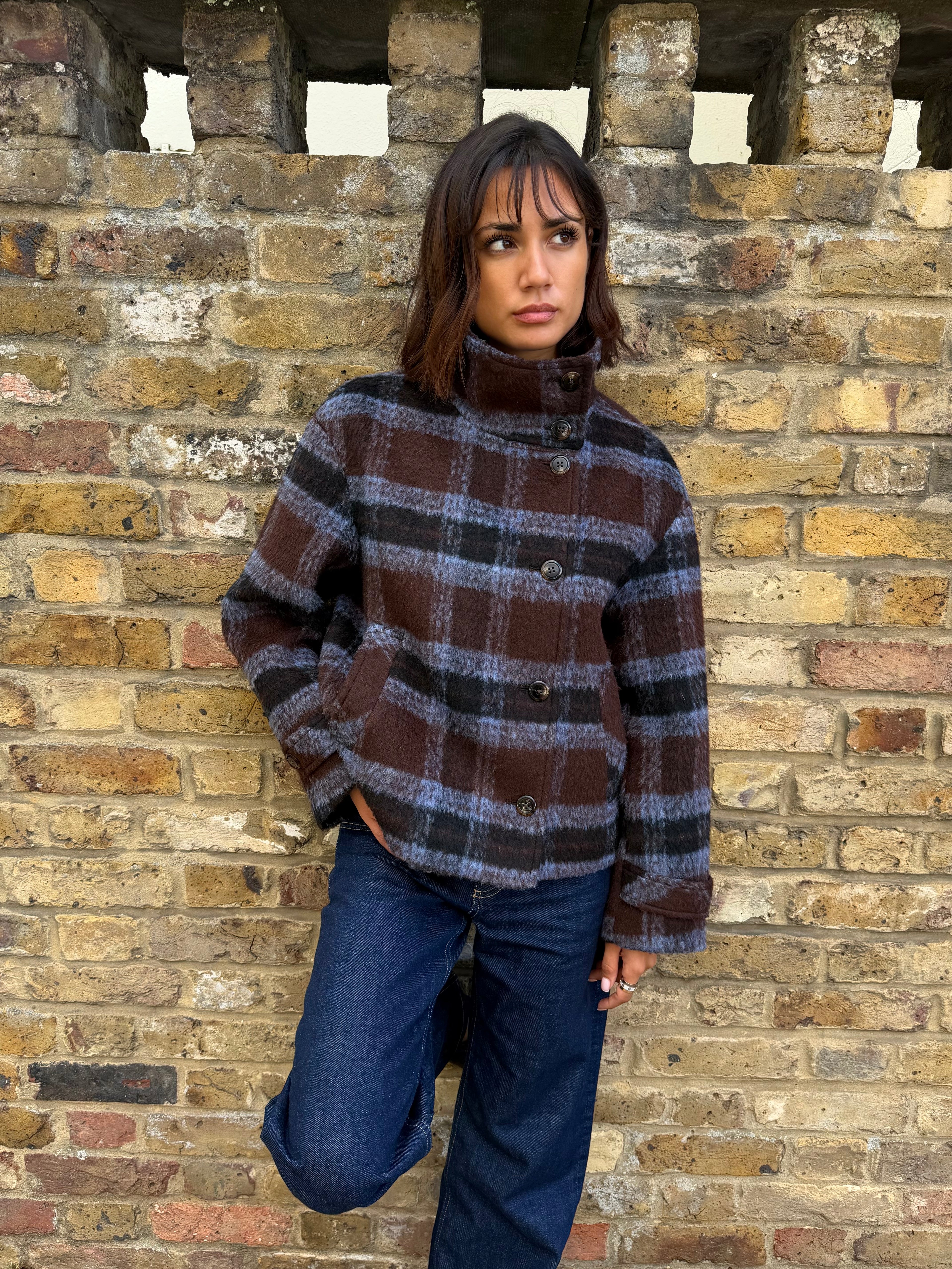Maude Coat - Brown & Blue