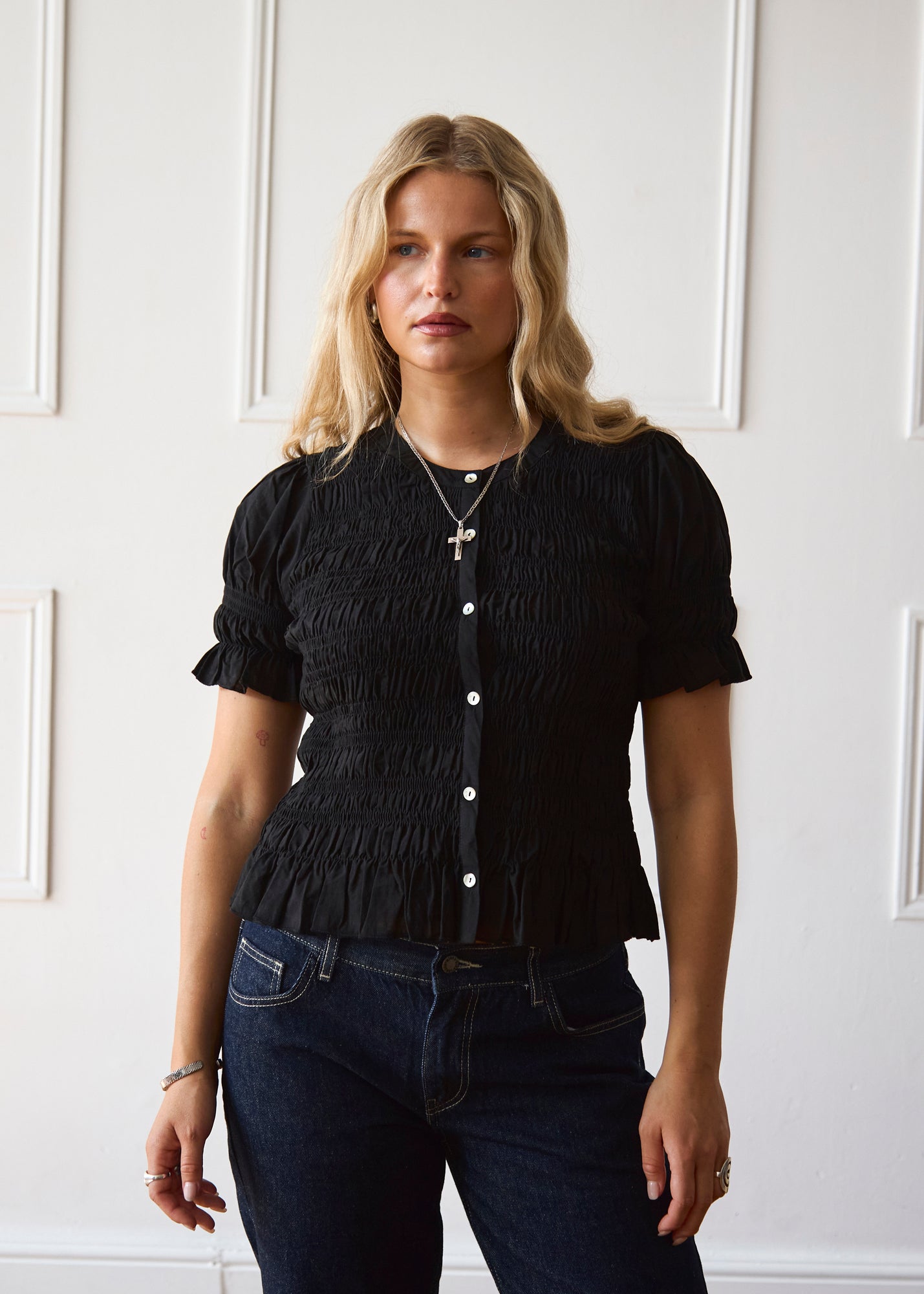 Black Esme Blouse | Ruched Blouse – Minka Dink London