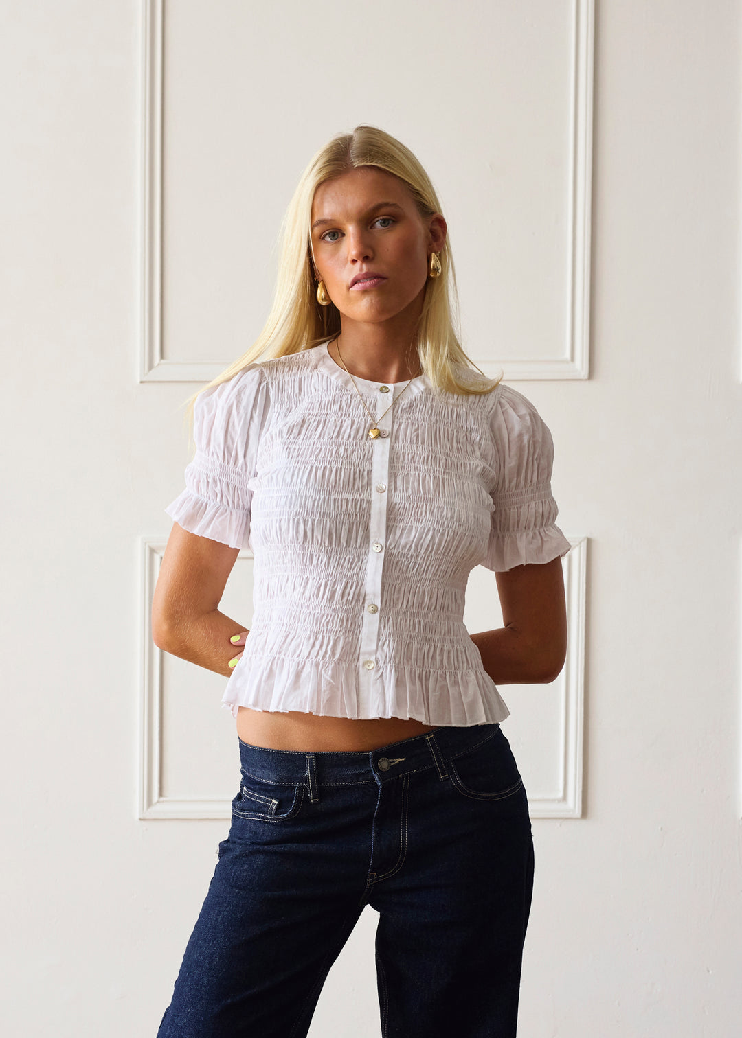 Esme V Neck Blouse, White