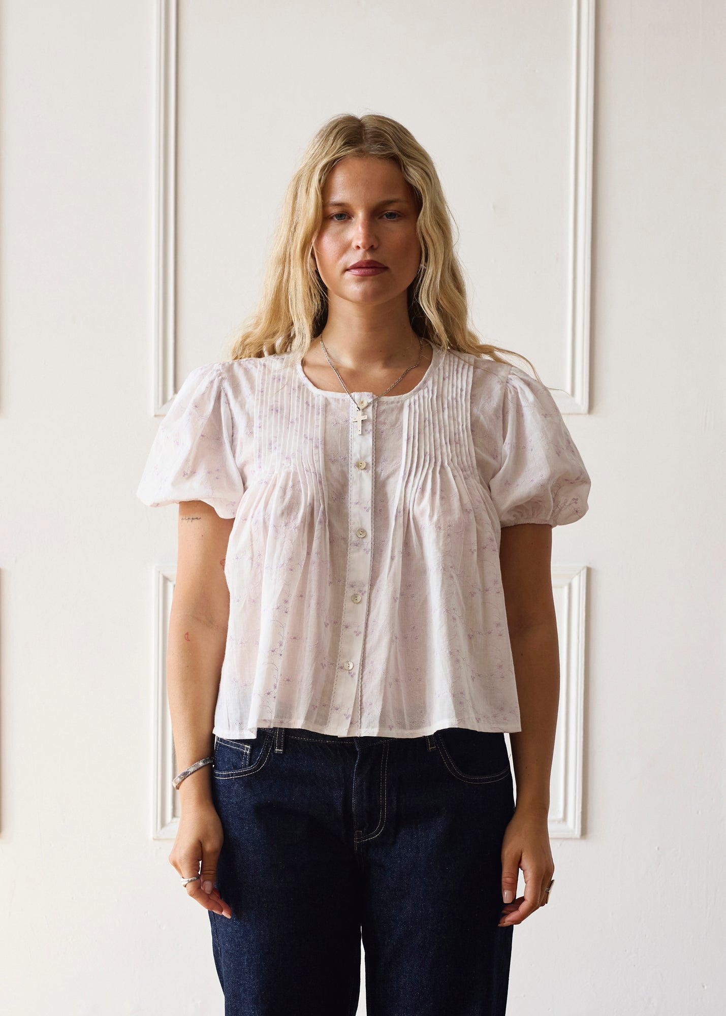 The Poppy Blouse - White & Lilac