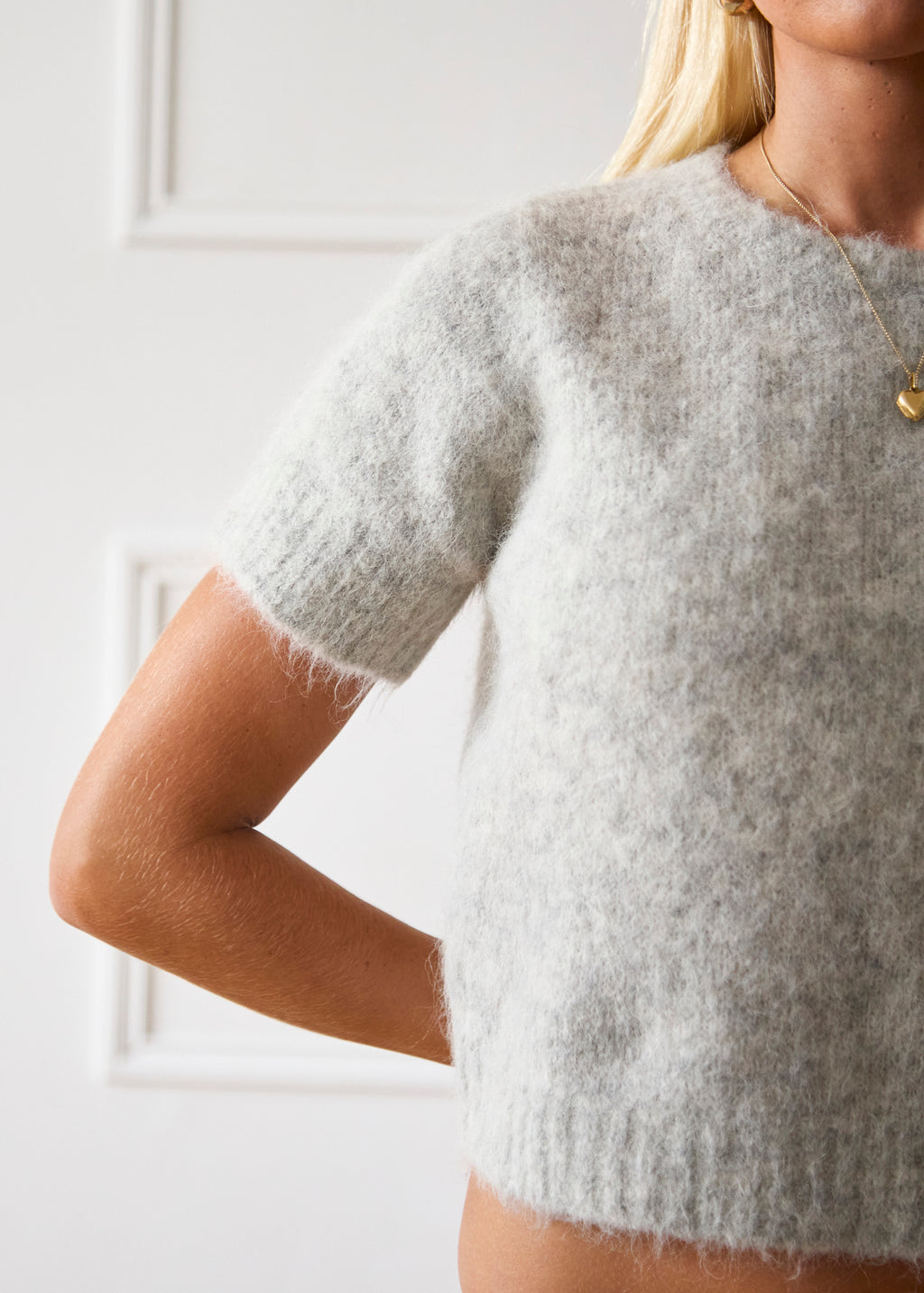 Short Sleeve Knit - Light Grey