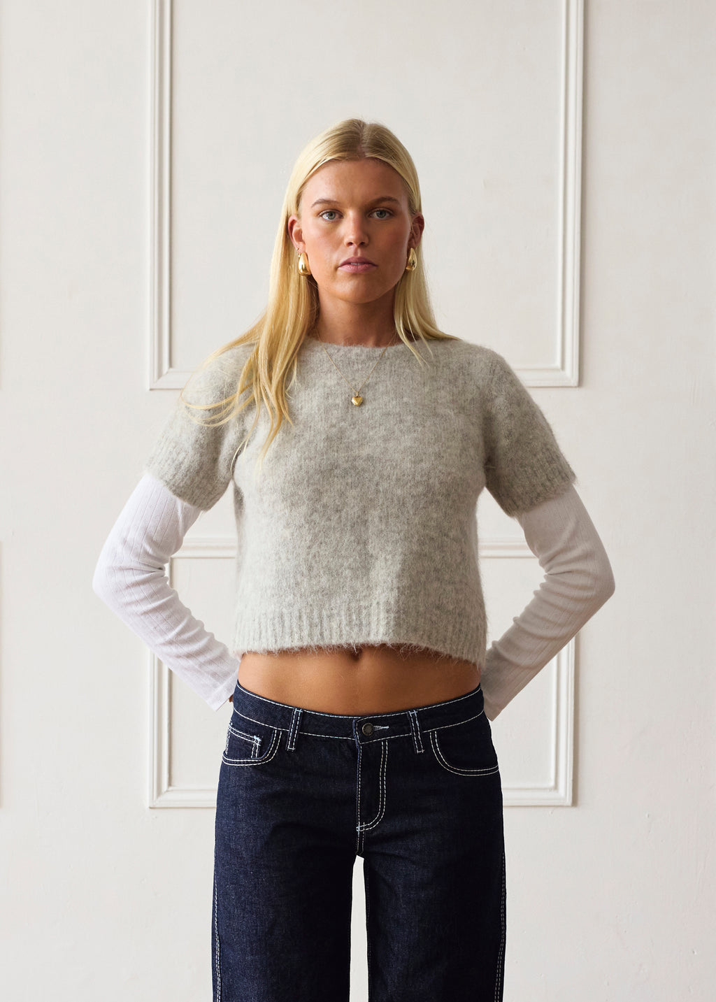 Short Sleeve Knit - Light Grey