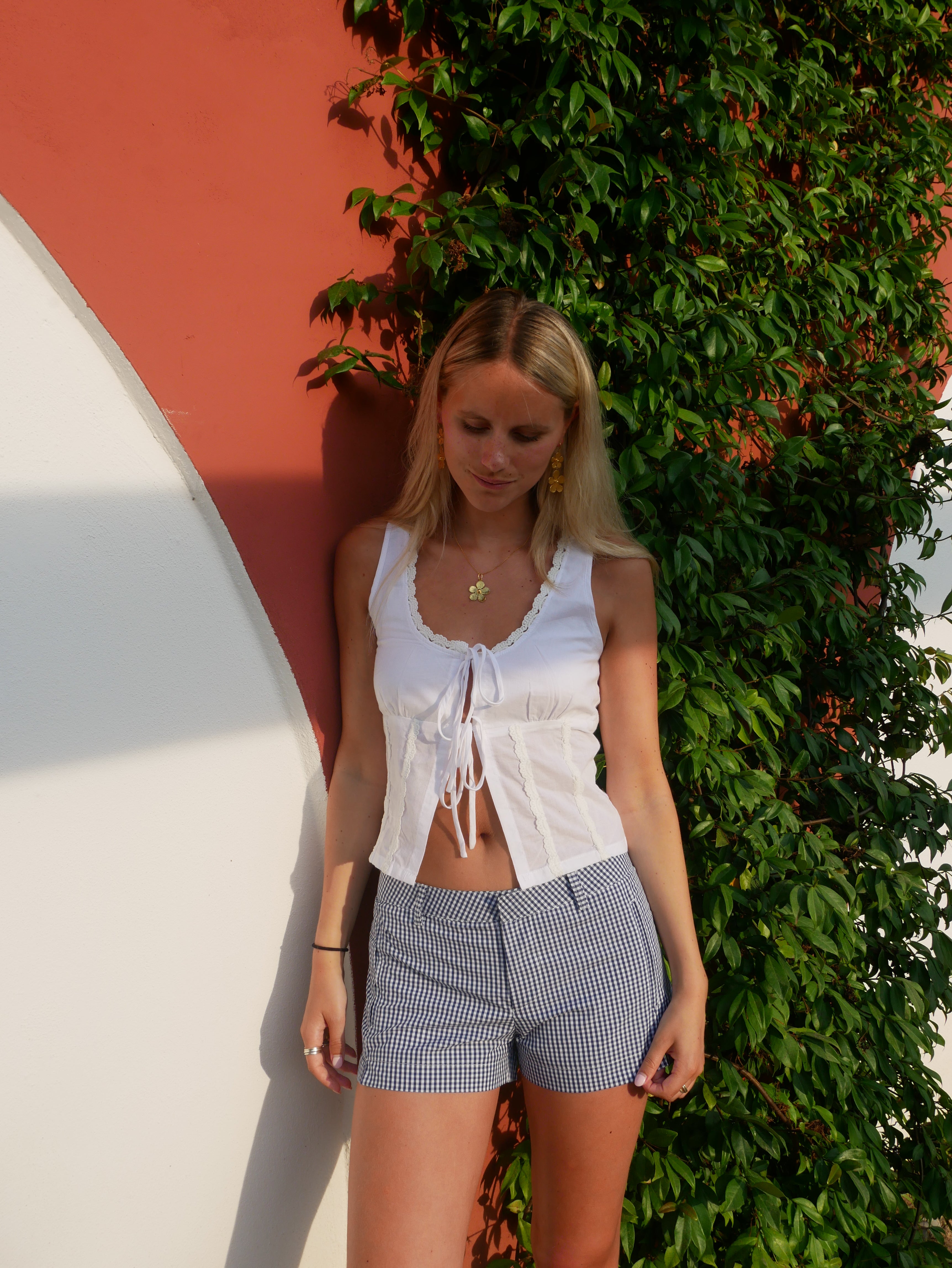 navy gingham shorts