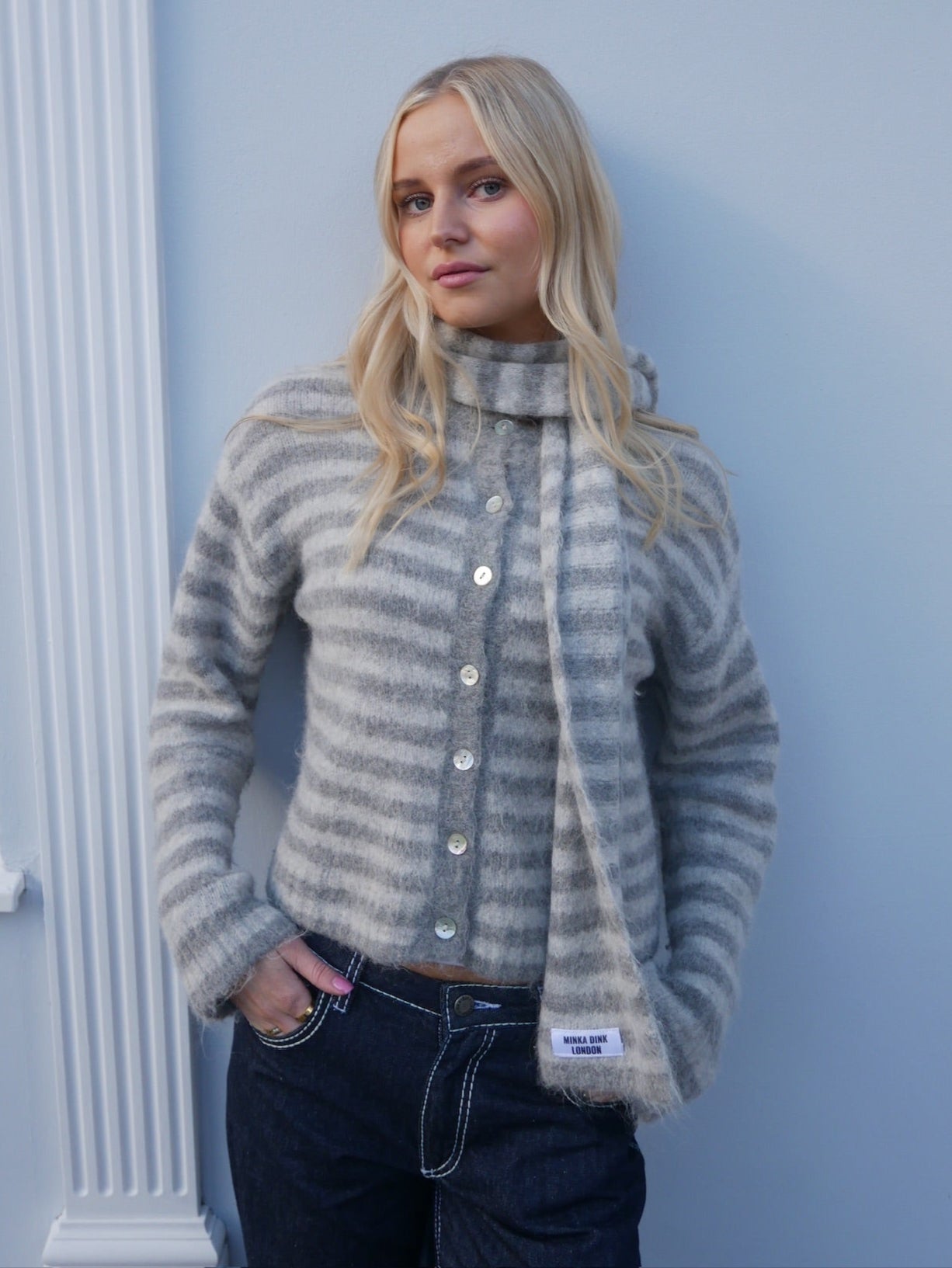 The Evie Cardigan - Grey Stripe