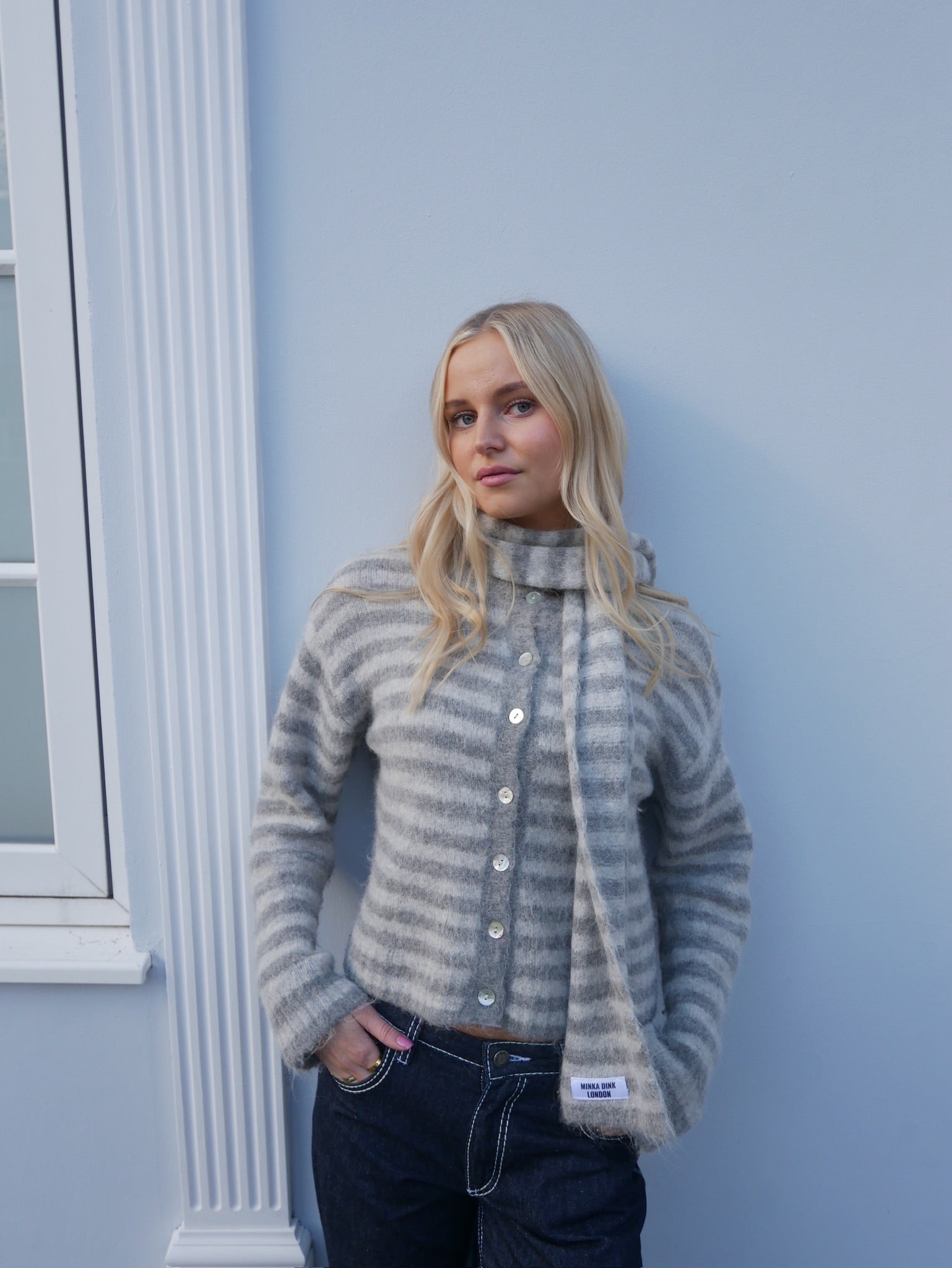 The Evie Cardigan - Grey Stripe