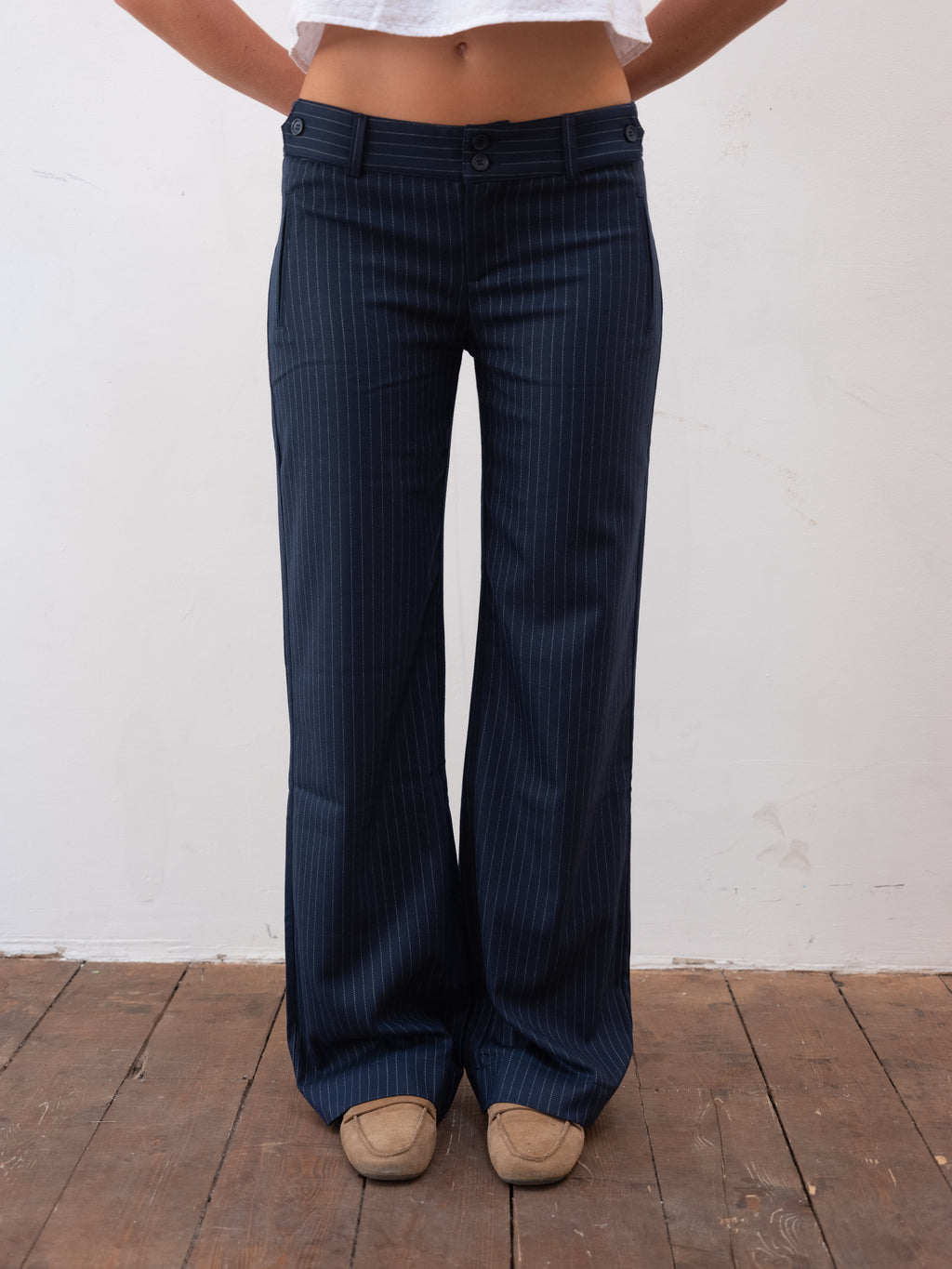 Mila Trousers - Navy Pinstripe