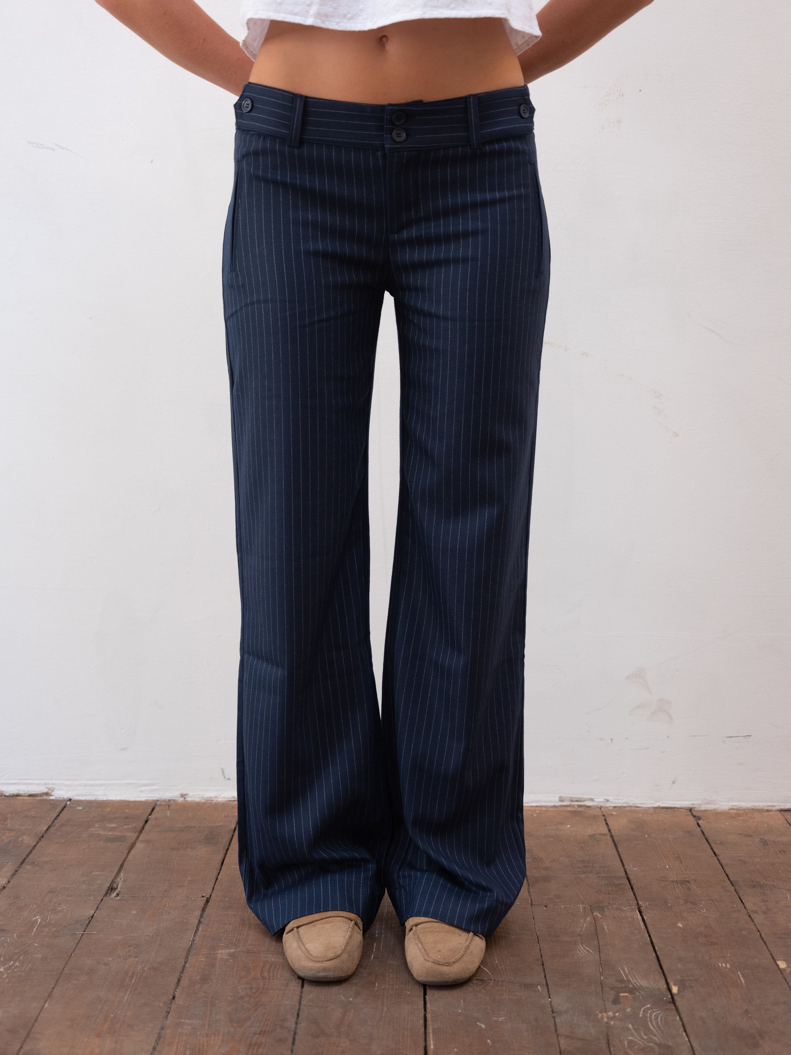 Mila Trousers - Navy Pinstripe