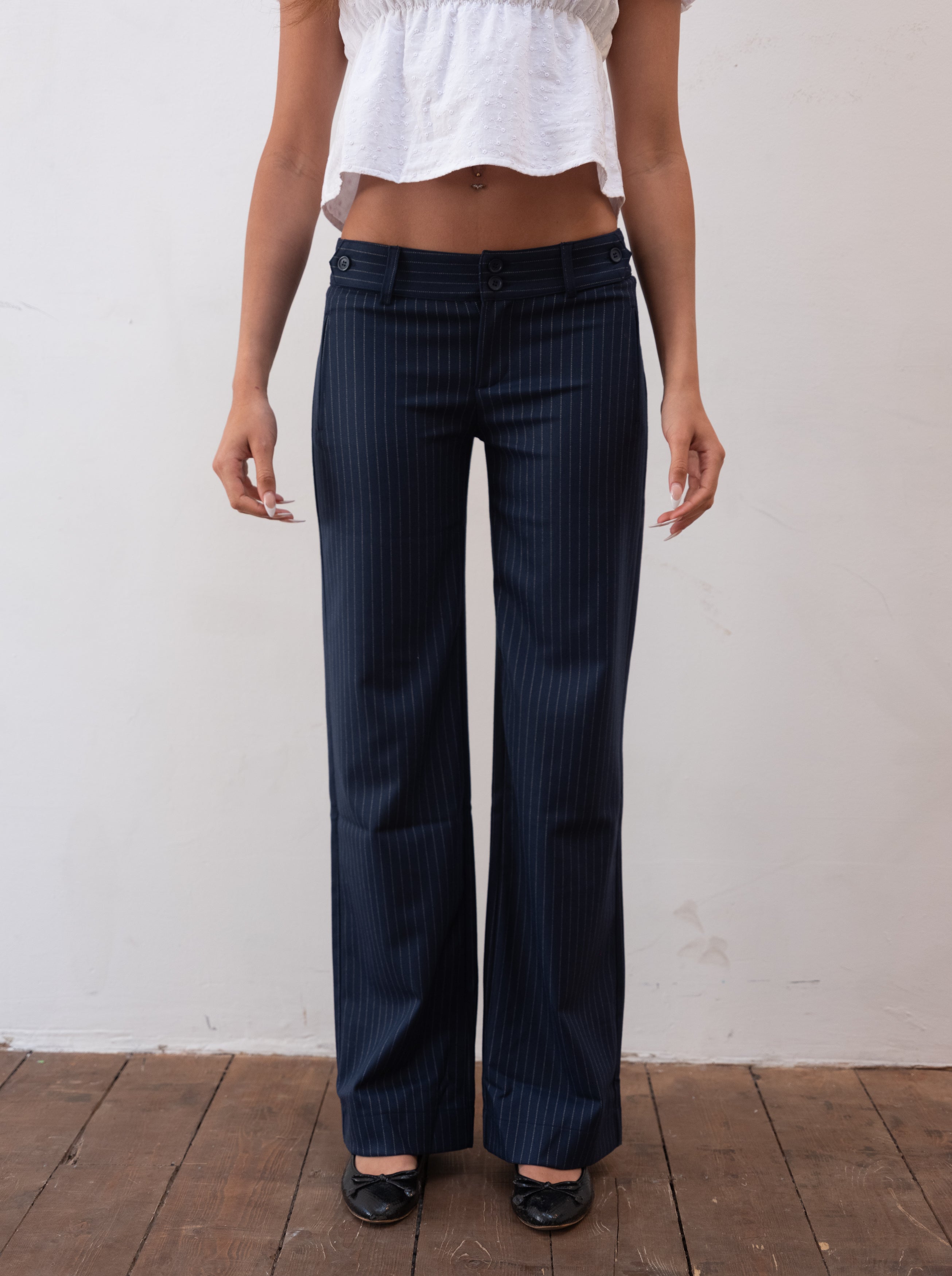Mila Trousers - Navy Pinstripe