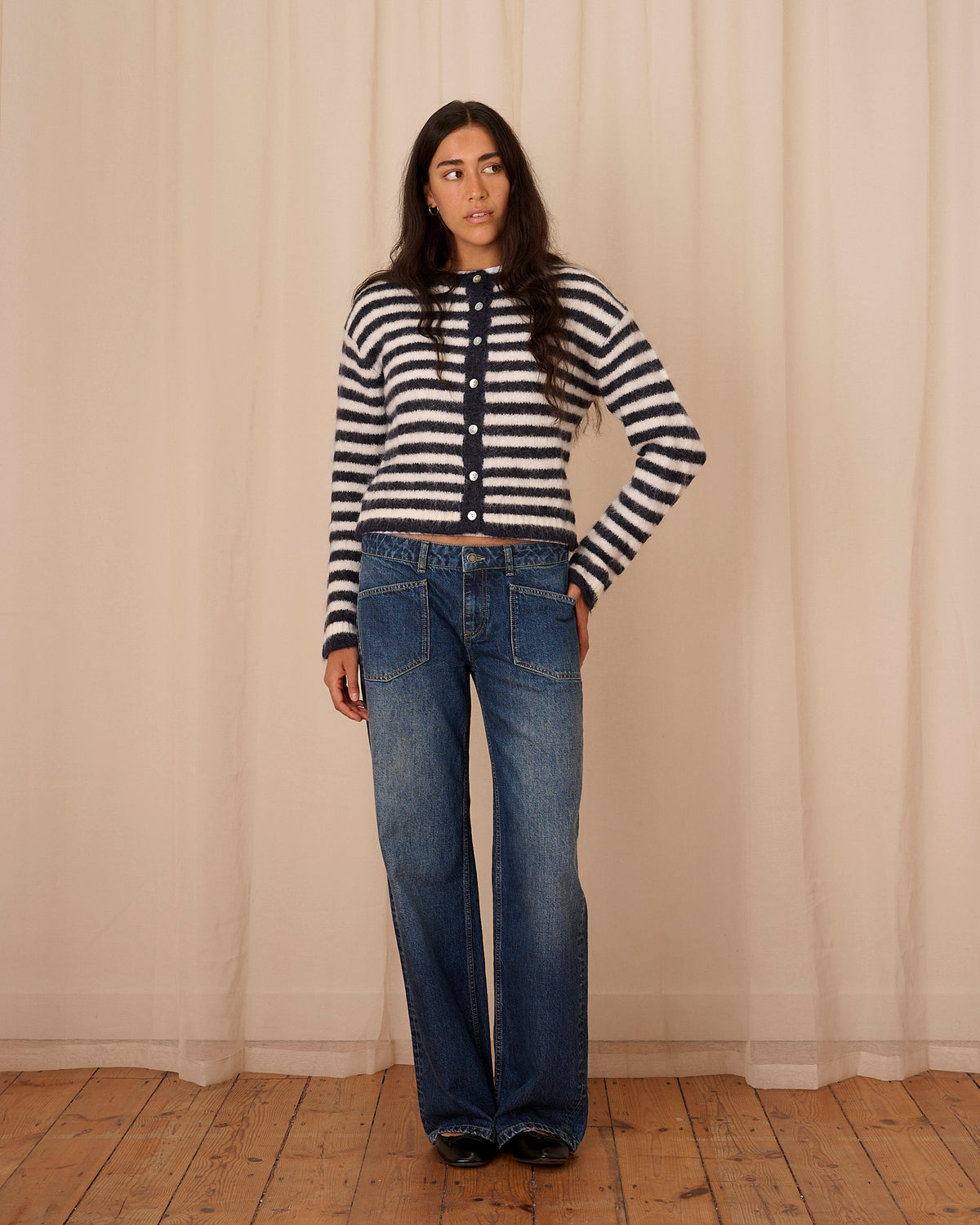 Evie Cardigan - Navy Stripe