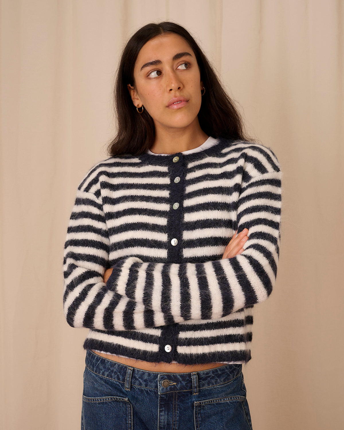 Evie Cardigan - Navy Stripe