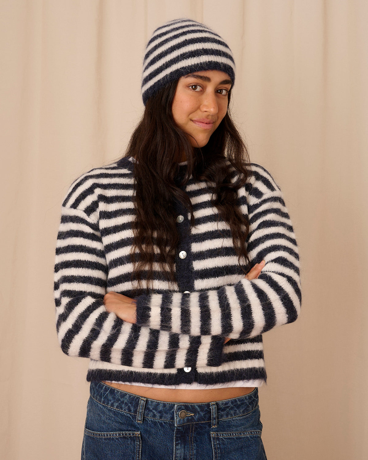 Evie Cardigan - Navy Stripe