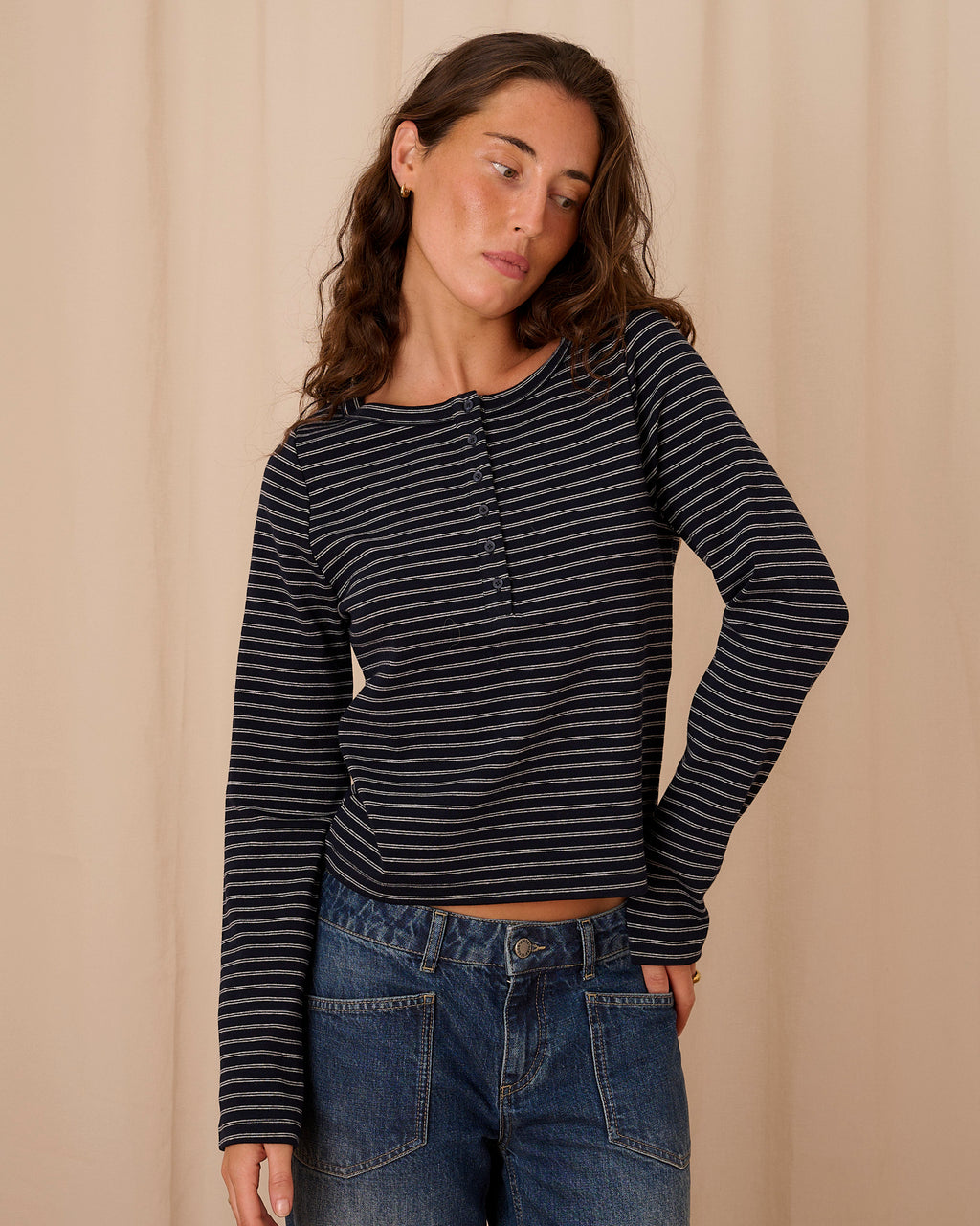 Henley Tee - Navy Stripe