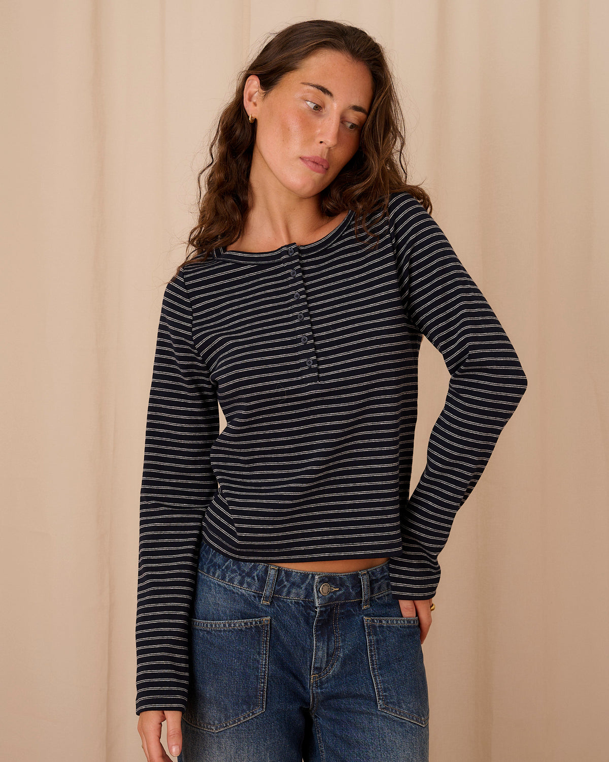 Henley Tee - Navy Stripe