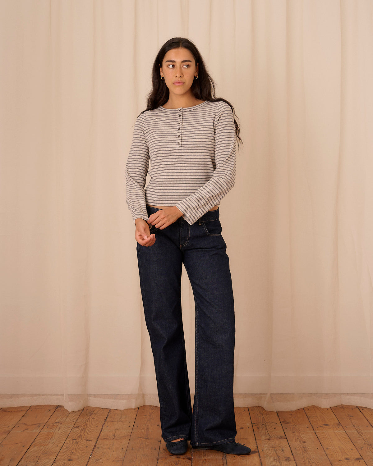 Henley Tee - Grey Stripe