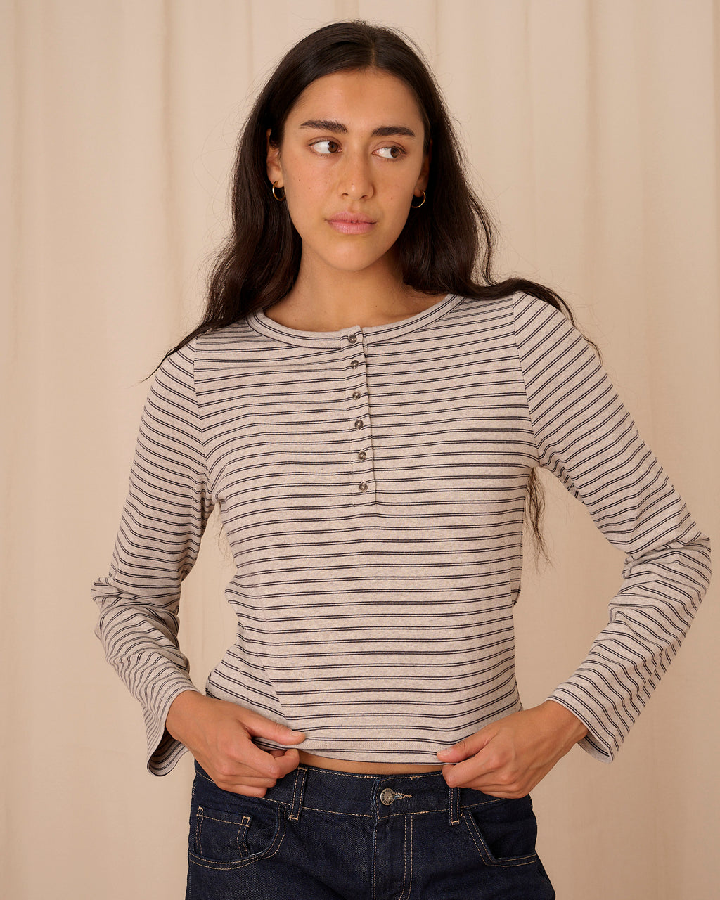 Henley Tee - Grey Stripe