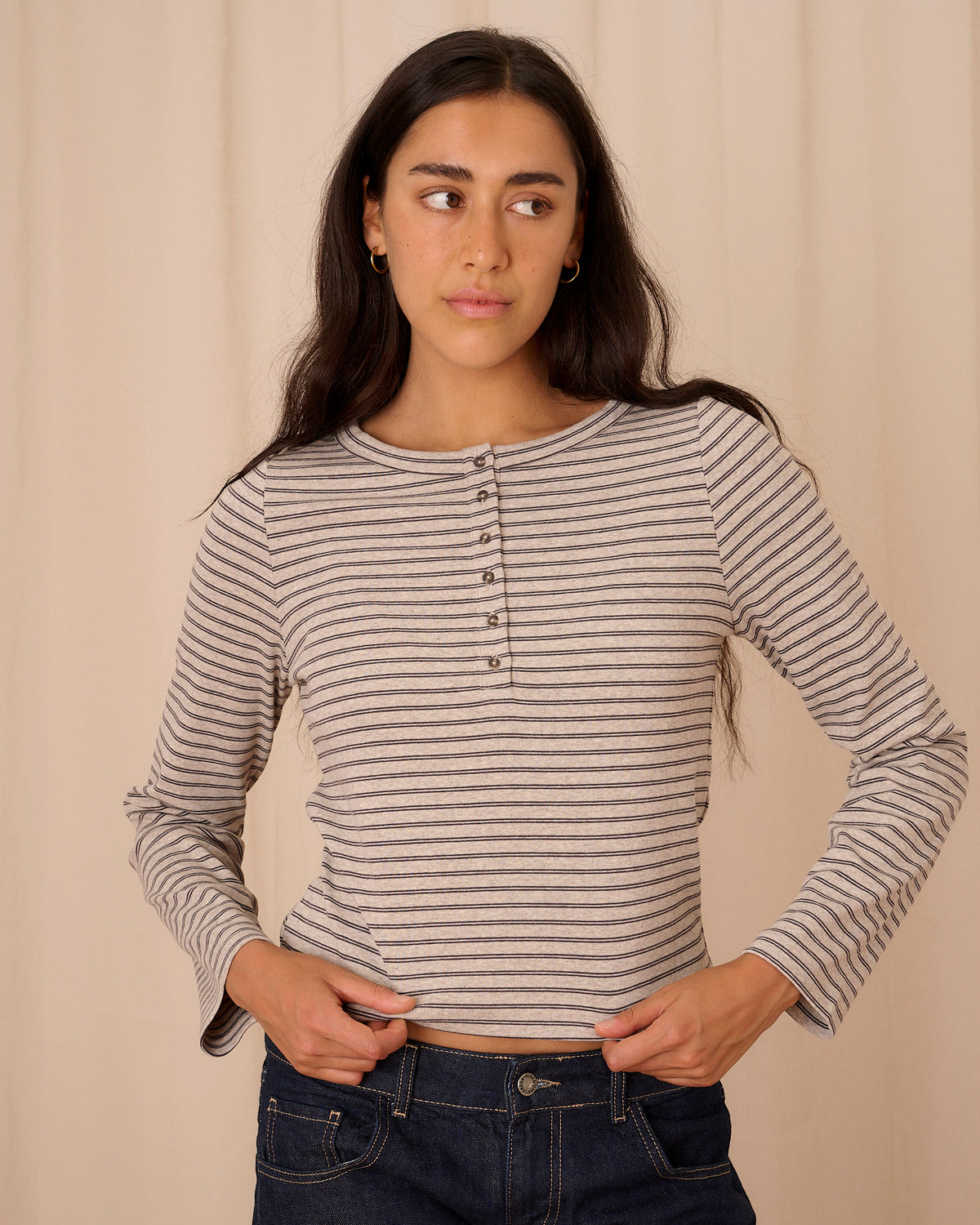 Henley Tee - Grey Stripe