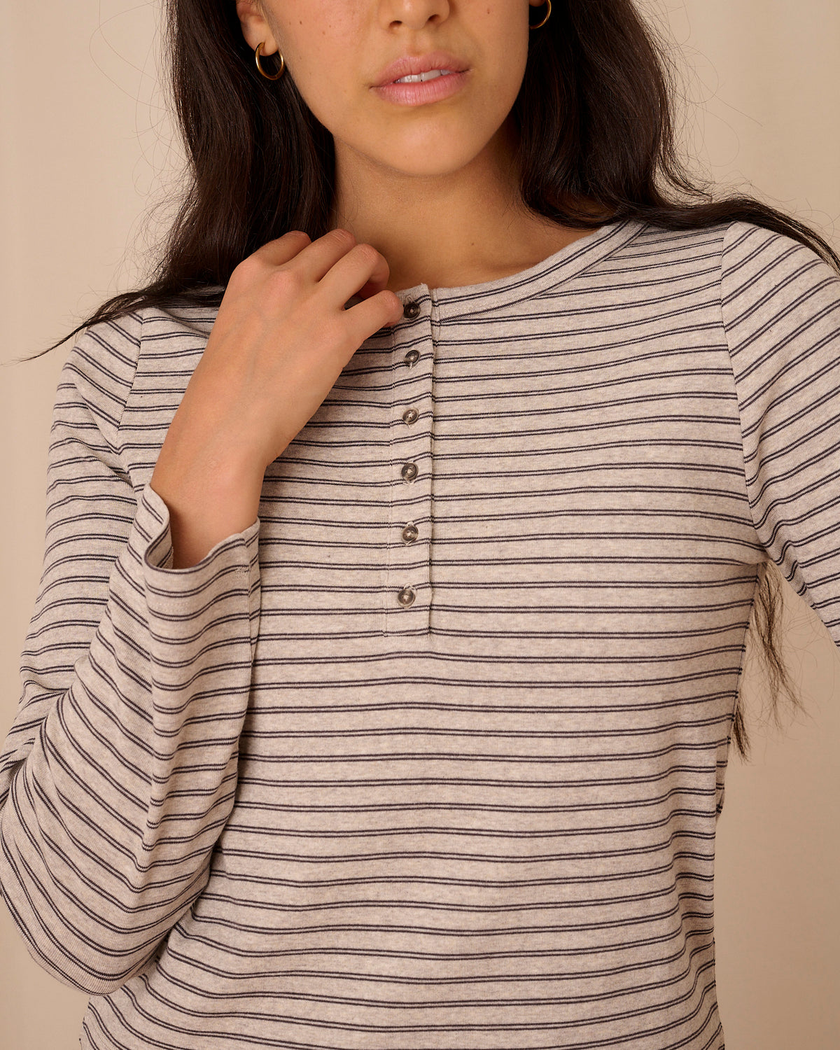 Henley Tee - Grey Stripe