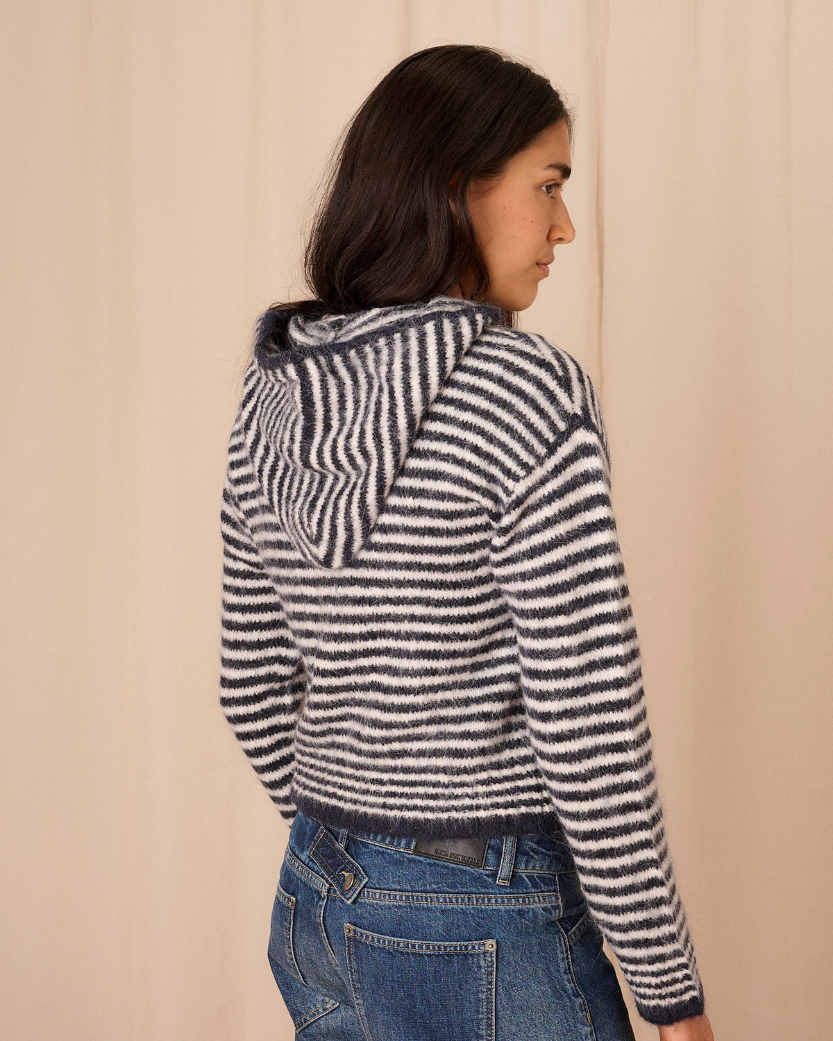 Dual Zip Hoodie - Navy & Cream Stripe