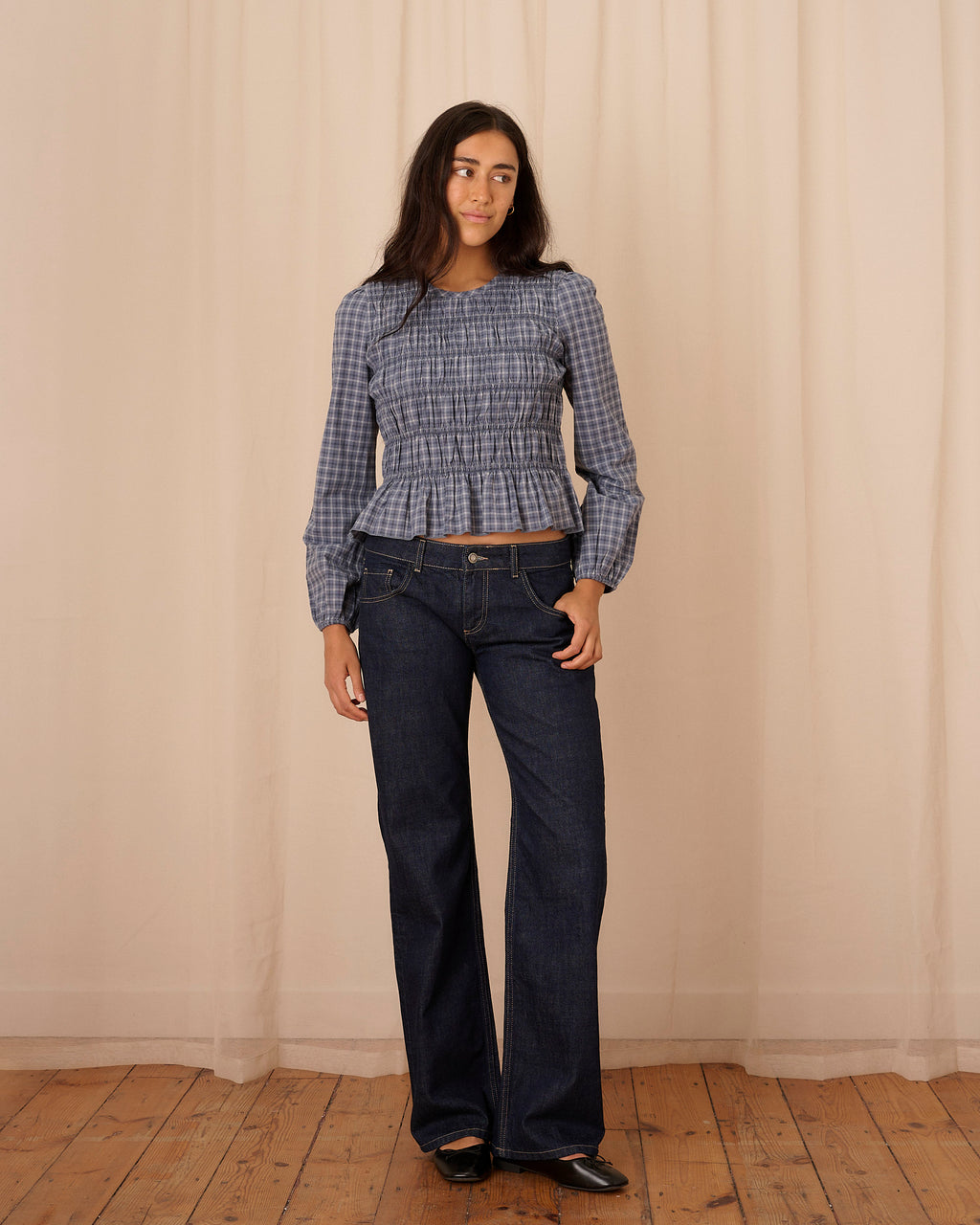 Emmie Blouse - Long Sleeve - Navy Check