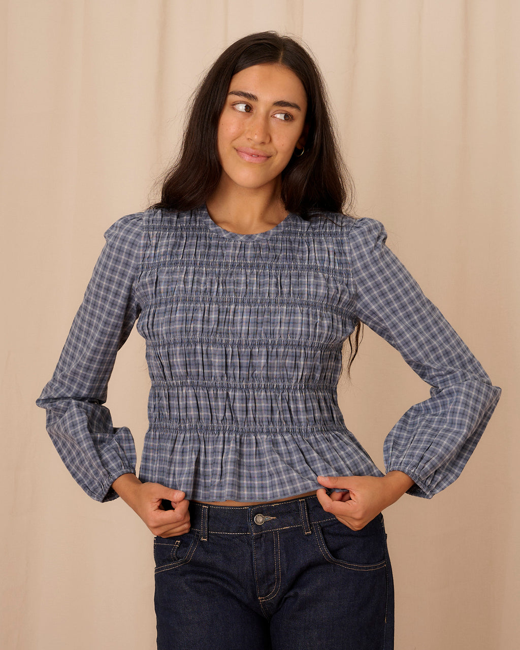 Emmie Blouse - Long Sleeve - Navy Check