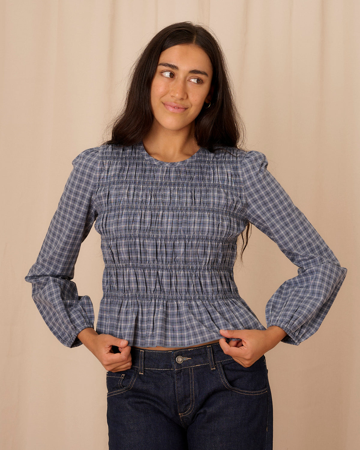 Emmie Blouse - Long Sleeve - Navy Check