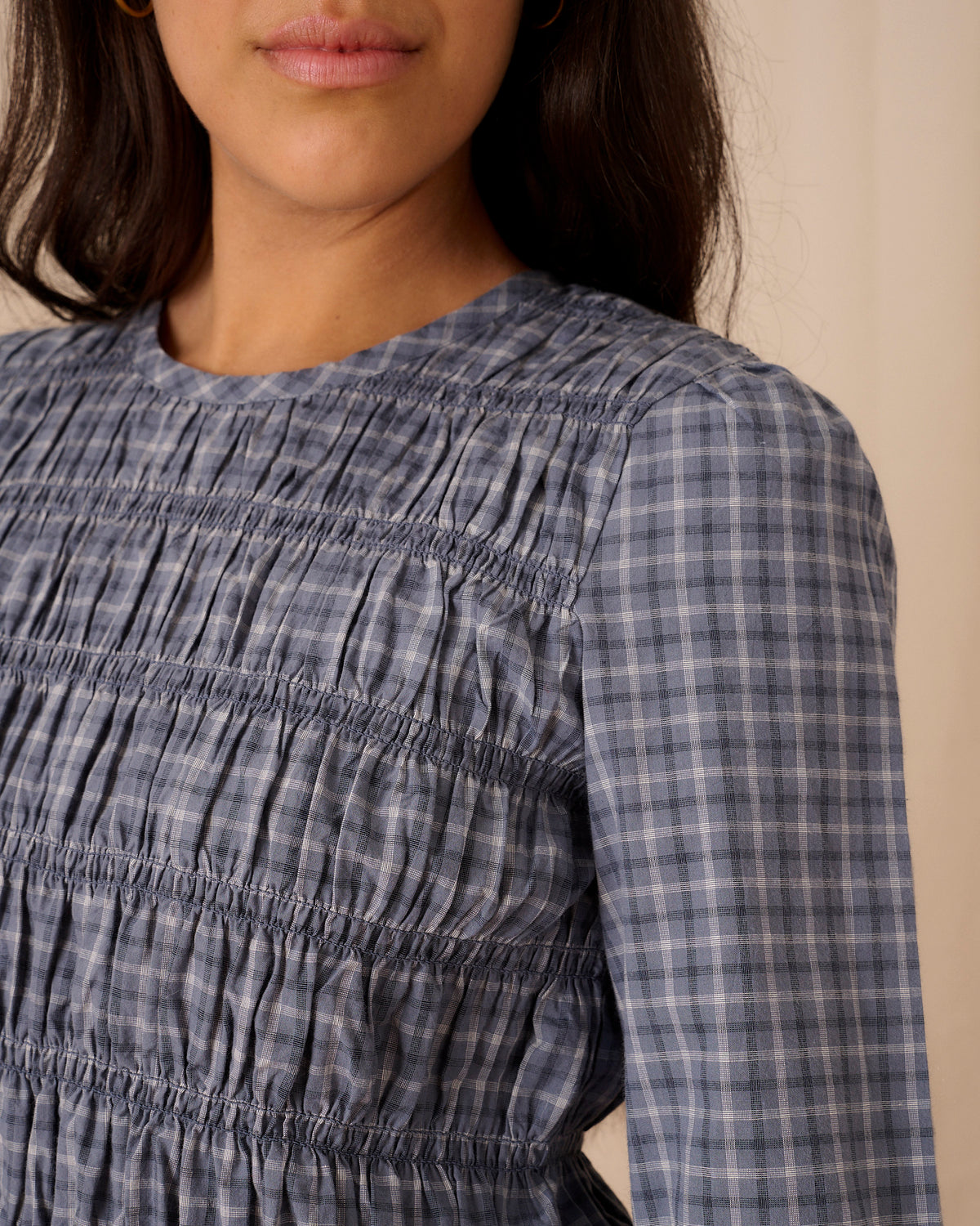 Emmie Blouse - Long Sleeve - Navy Check