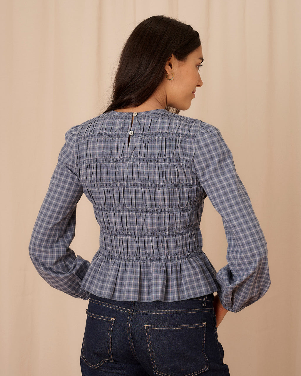 Emmie Blouse - Long Sleeve - Navy Check