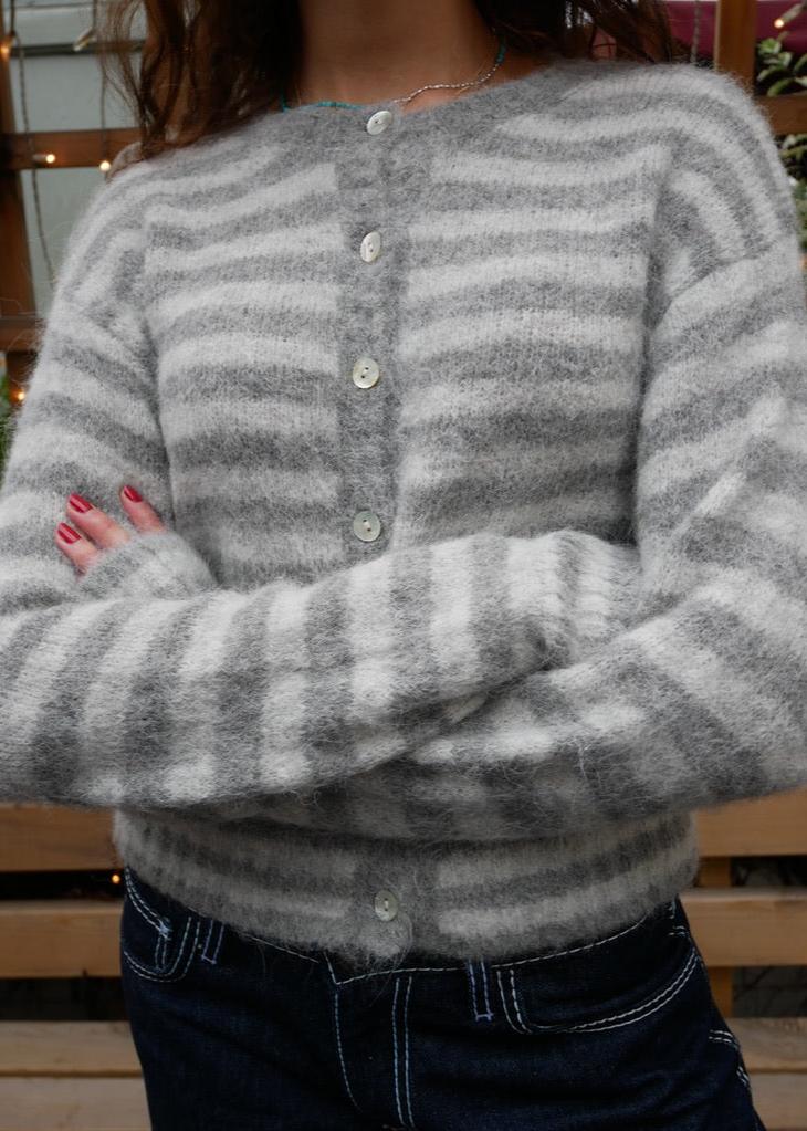 The Evie Cardigan - Grey Stripe