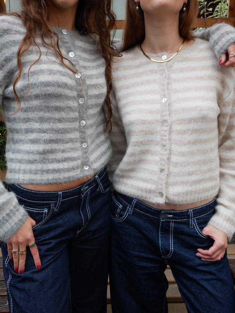 The Evie Cardigan - Grey Stripe