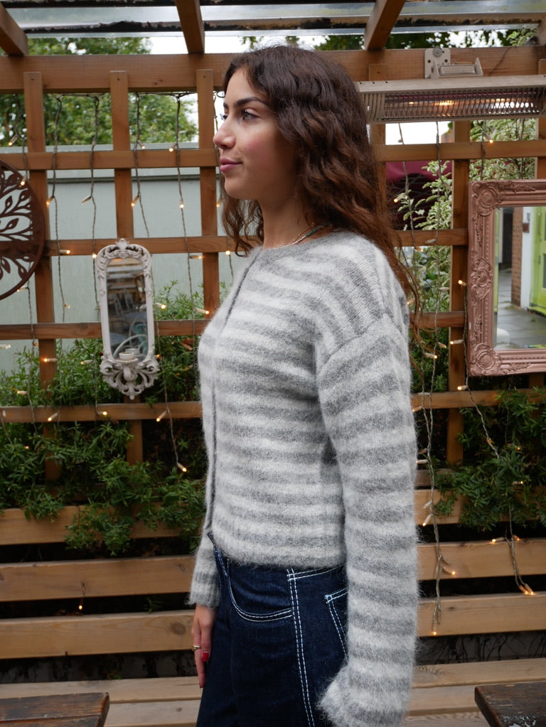 The Evie Cardigan - Grey Stripe