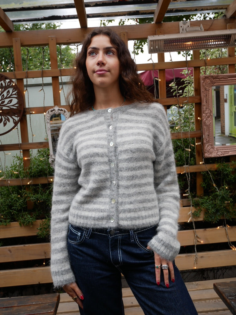 The Evie Cardigan - Grey Stripe