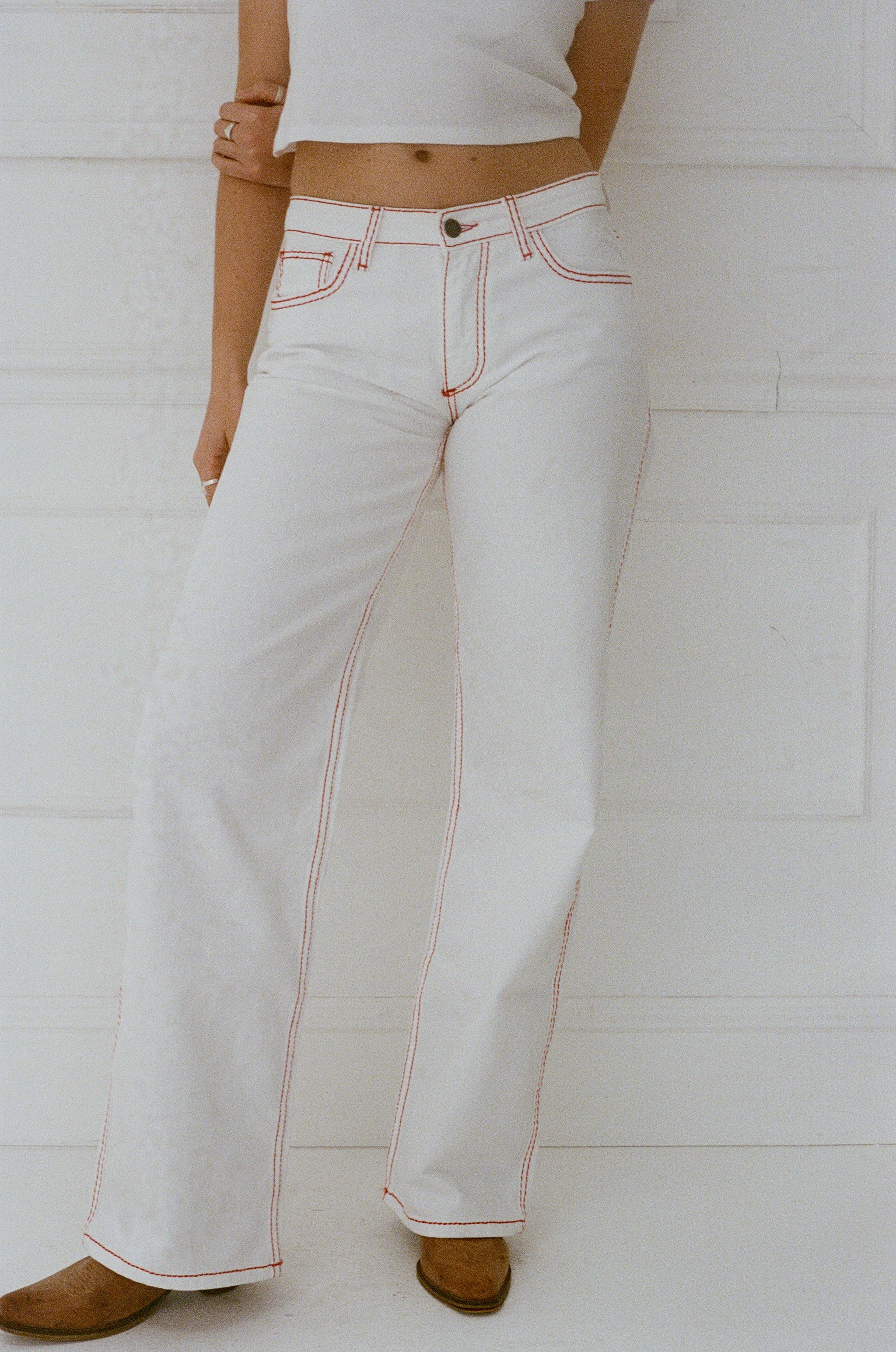 Lila Jeans - White & Red