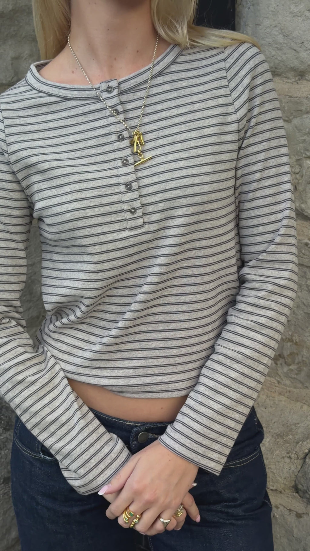 Henley Tee - Grey Stripe