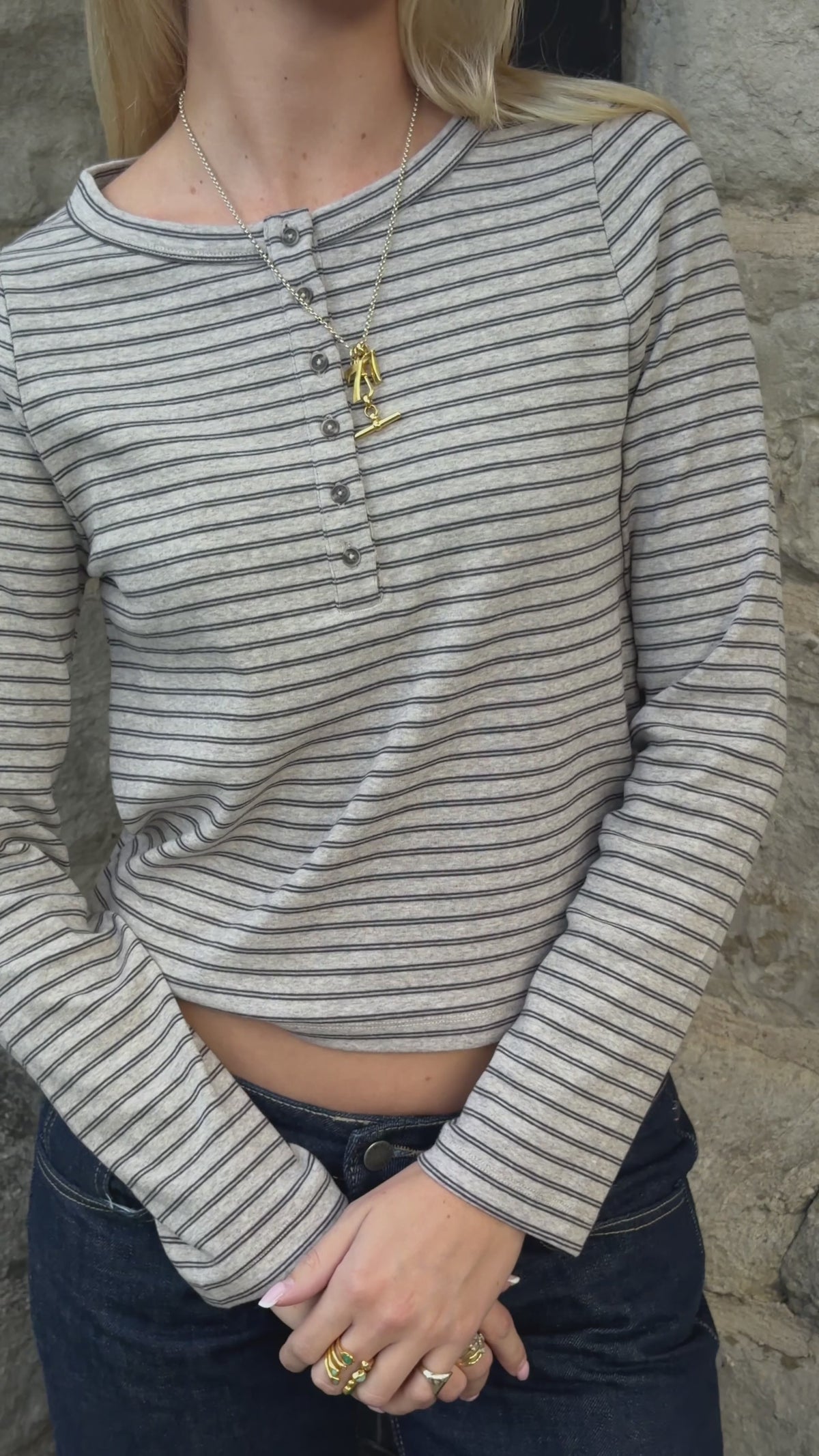 Henley Tee - Grey Stripe