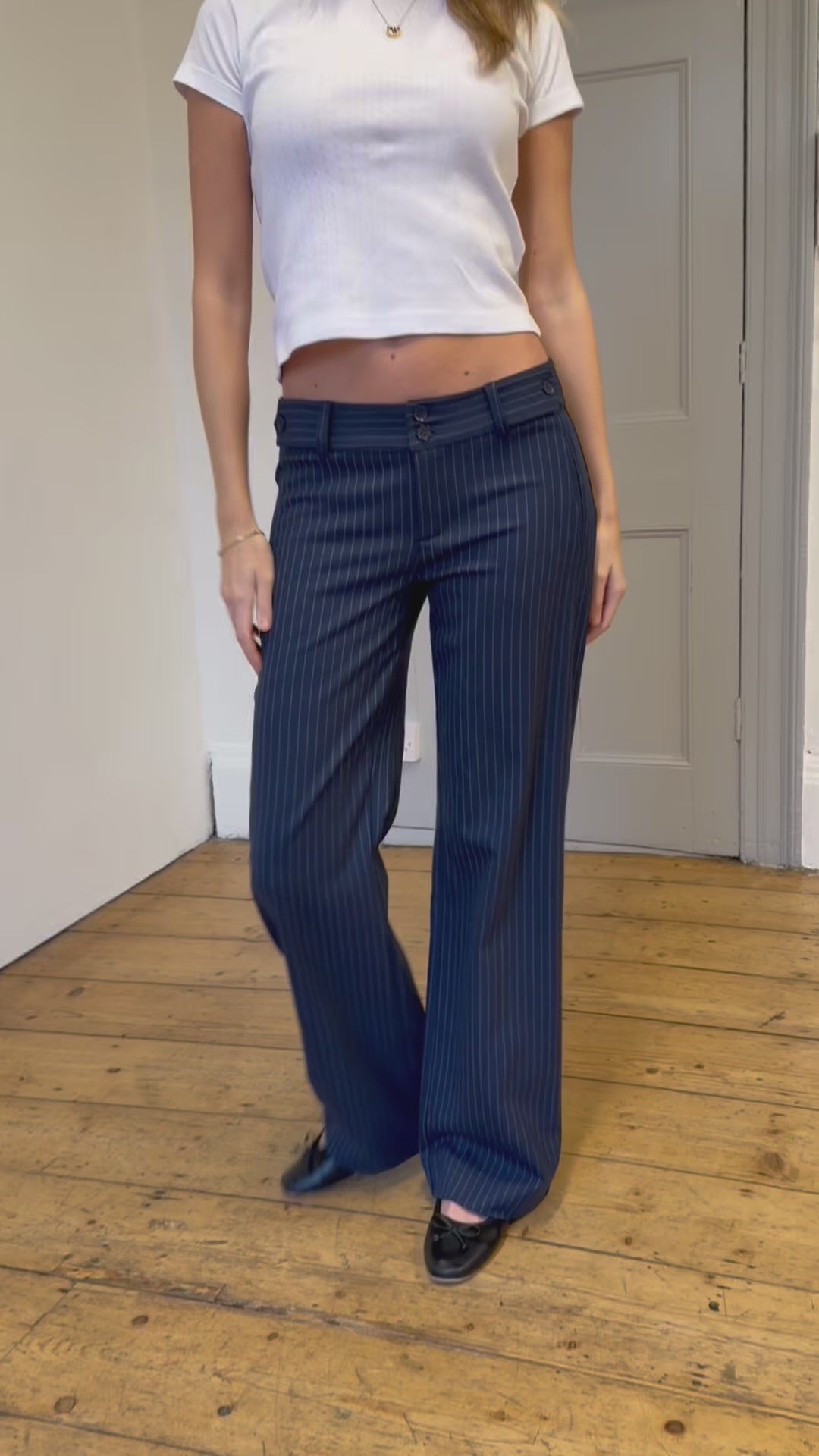 Mila Trousers - Navy Pinstripe