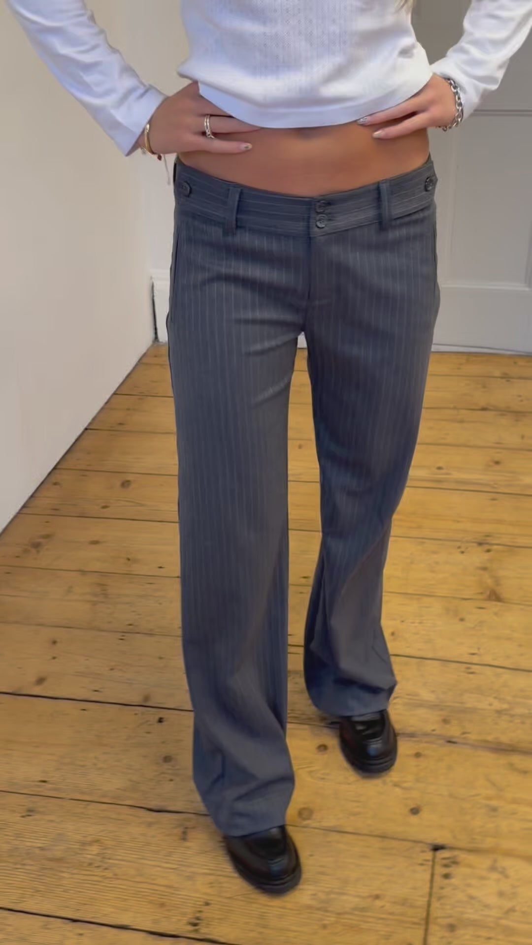 Mila Trousers - Grey Pinstripe