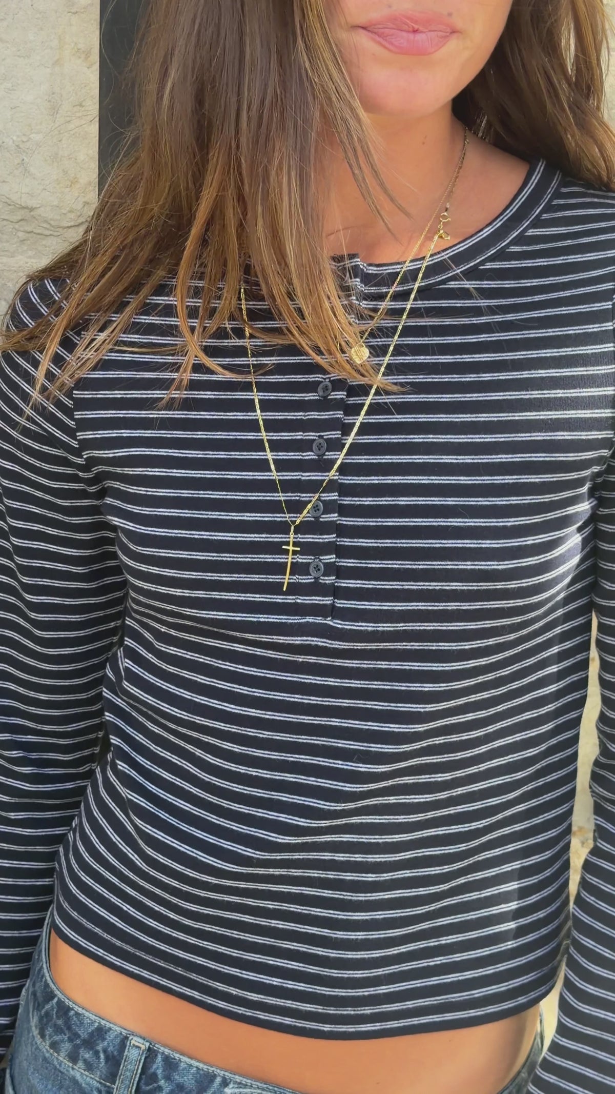 Henley Tee - Navy Stripe