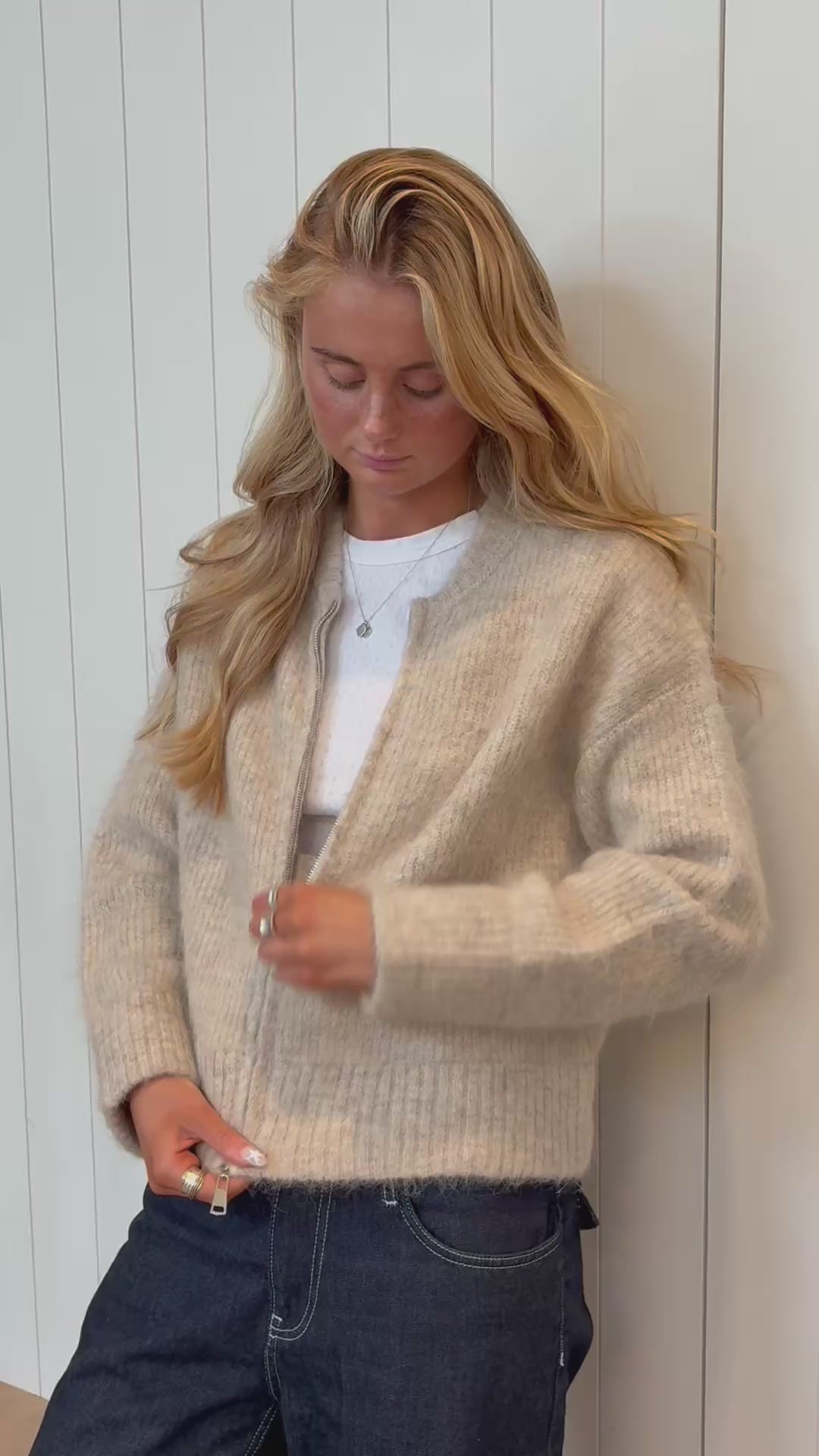 Dual Zip Bomber - Beige – Minka Dink London