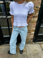 The Emmie Blouse - White & Baby Blue